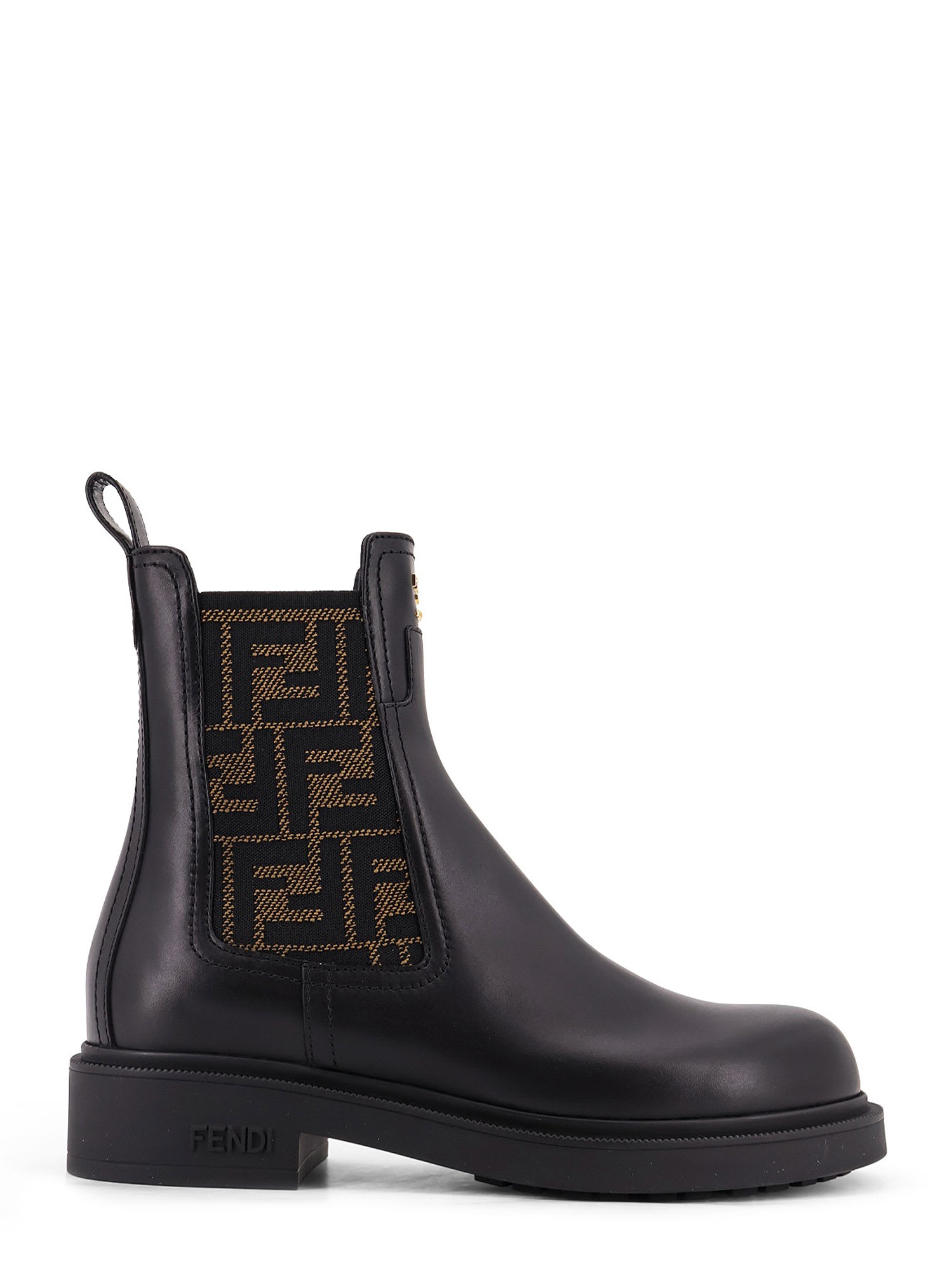Fendi Black Leather And Ff Fabric Biker Jacket In Black