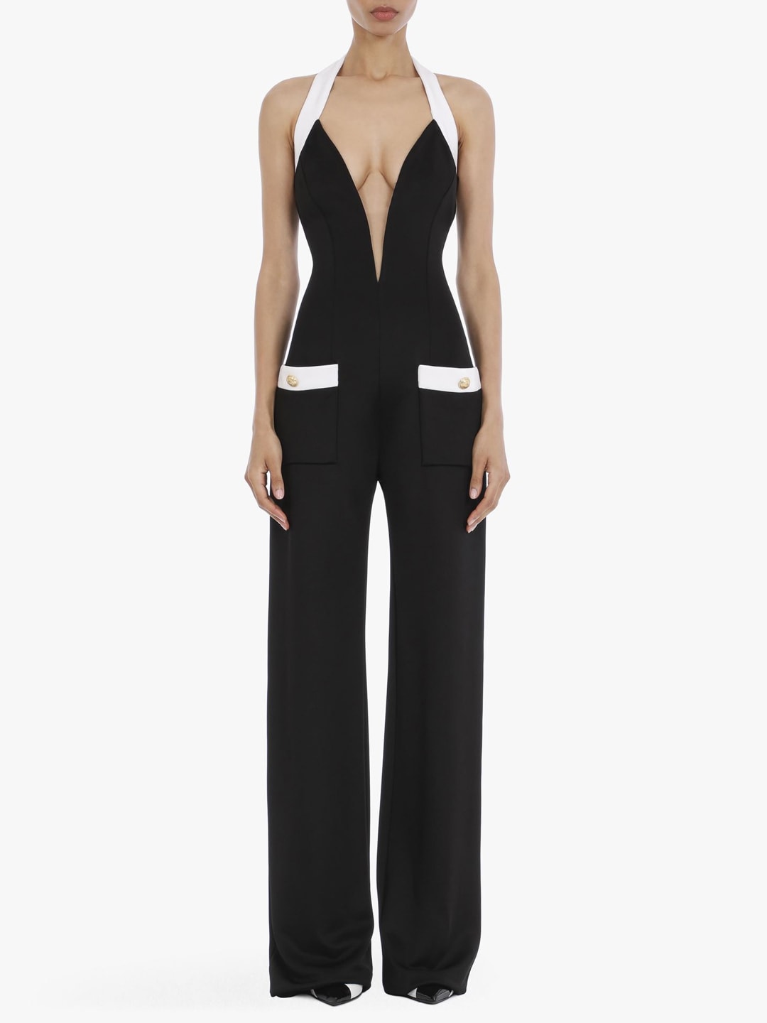 Balmain Jumpsuit With Open Back And Golden Buttons