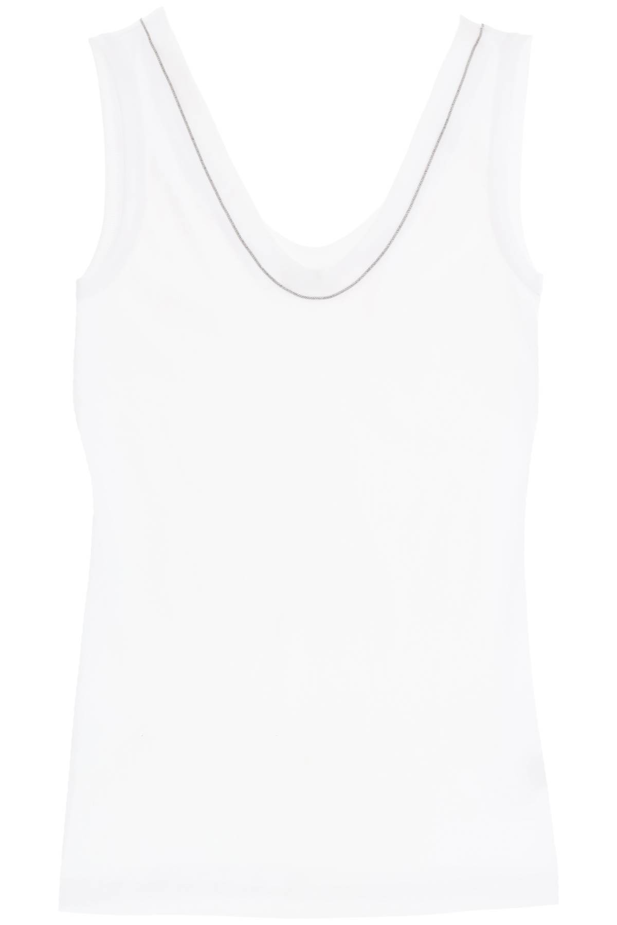 BRUNELLO CUCINELLI RIBBED TANK TOP WITH SHINY COLLAR