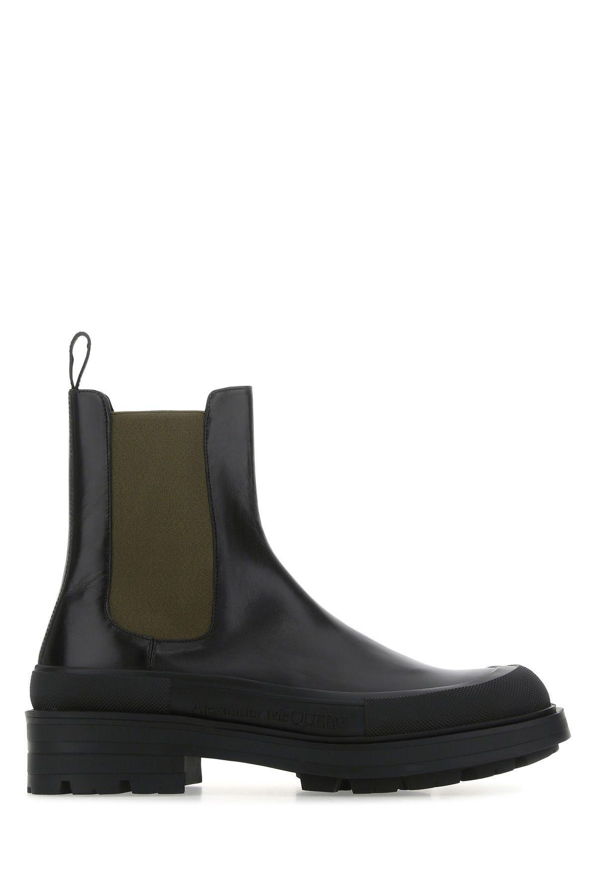 Shop Alexander Mcqueen Black Leather Boxcar Ankle Boots