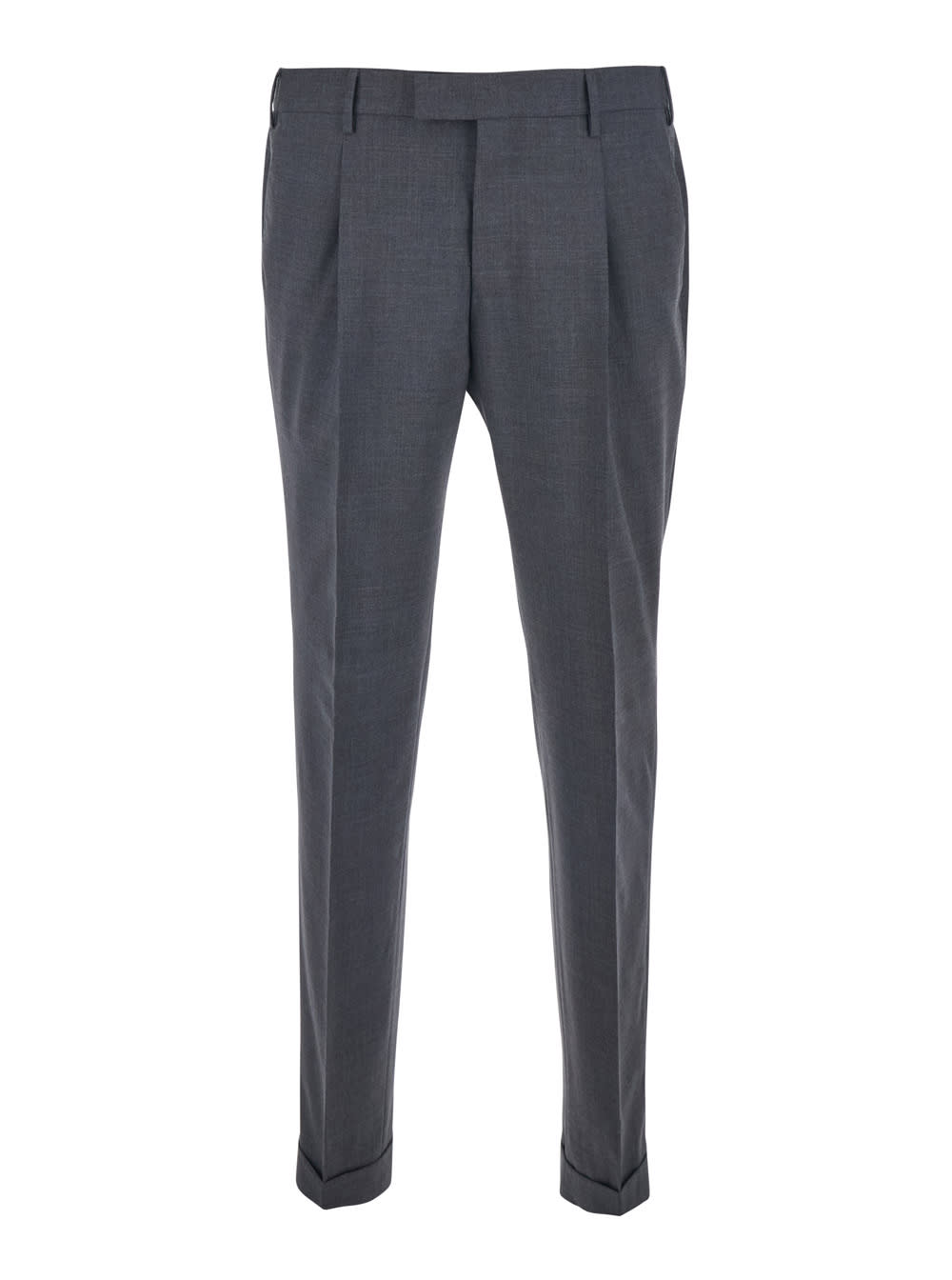 Pt Torino Grey Slim Pants With Concealed Closure In Virgin Wool Man In Gray