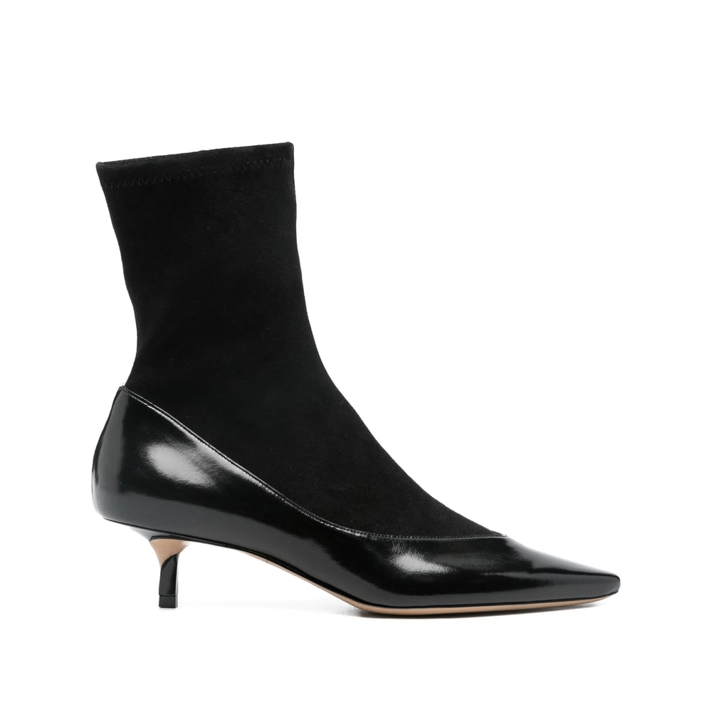Jacquemus The Tourni Suede And Glossed-leather Ankle Boots In Black