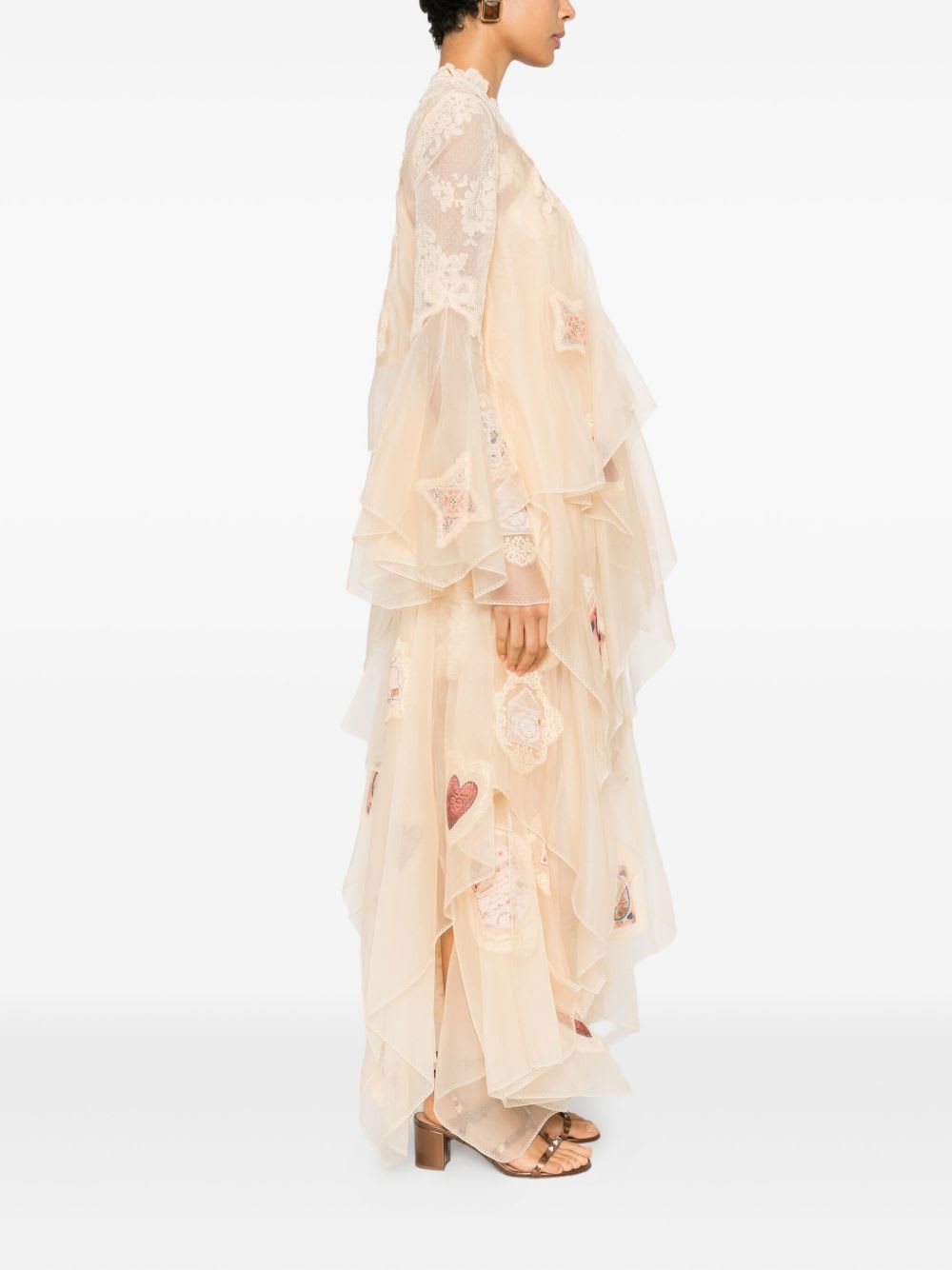 Zimmermann Hypnotic Cascading Semisheer Long Sleeve Lace Silk Gown In Orange