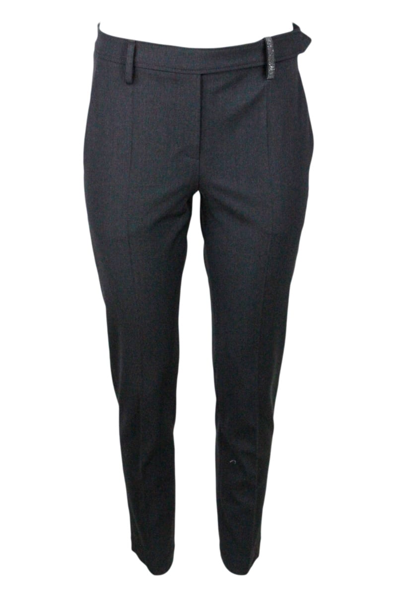 Shop Brunello Cucinelli Stretch Cool Wool Trousers With Cigarette Cut In Grey