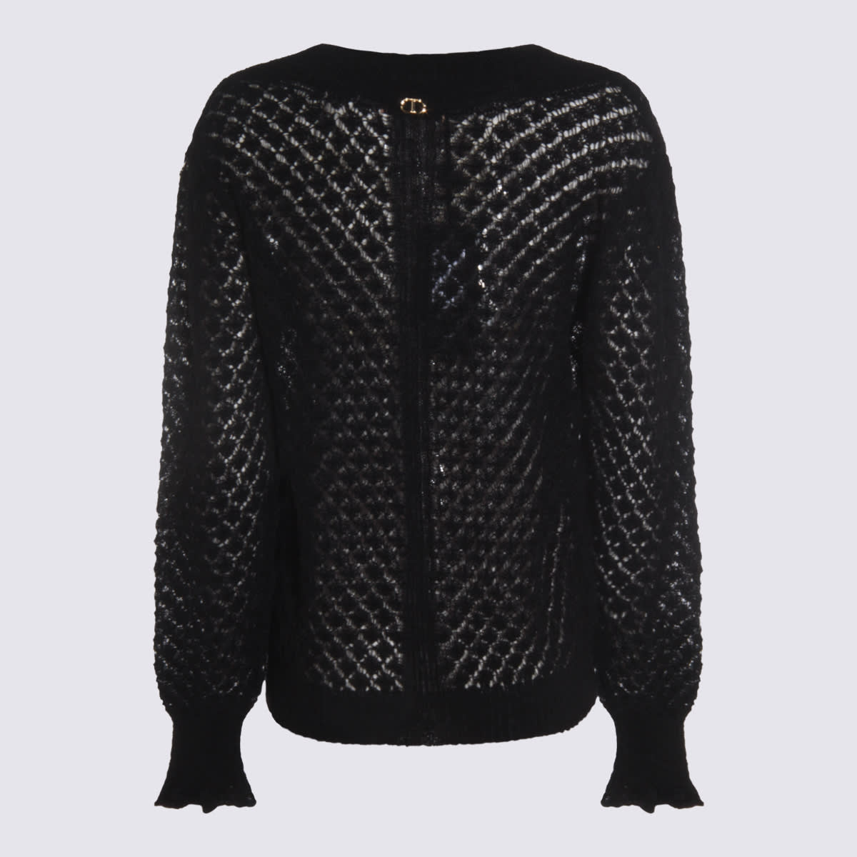 Twinset Open-knit Ruffled-cuff Sweater In Black