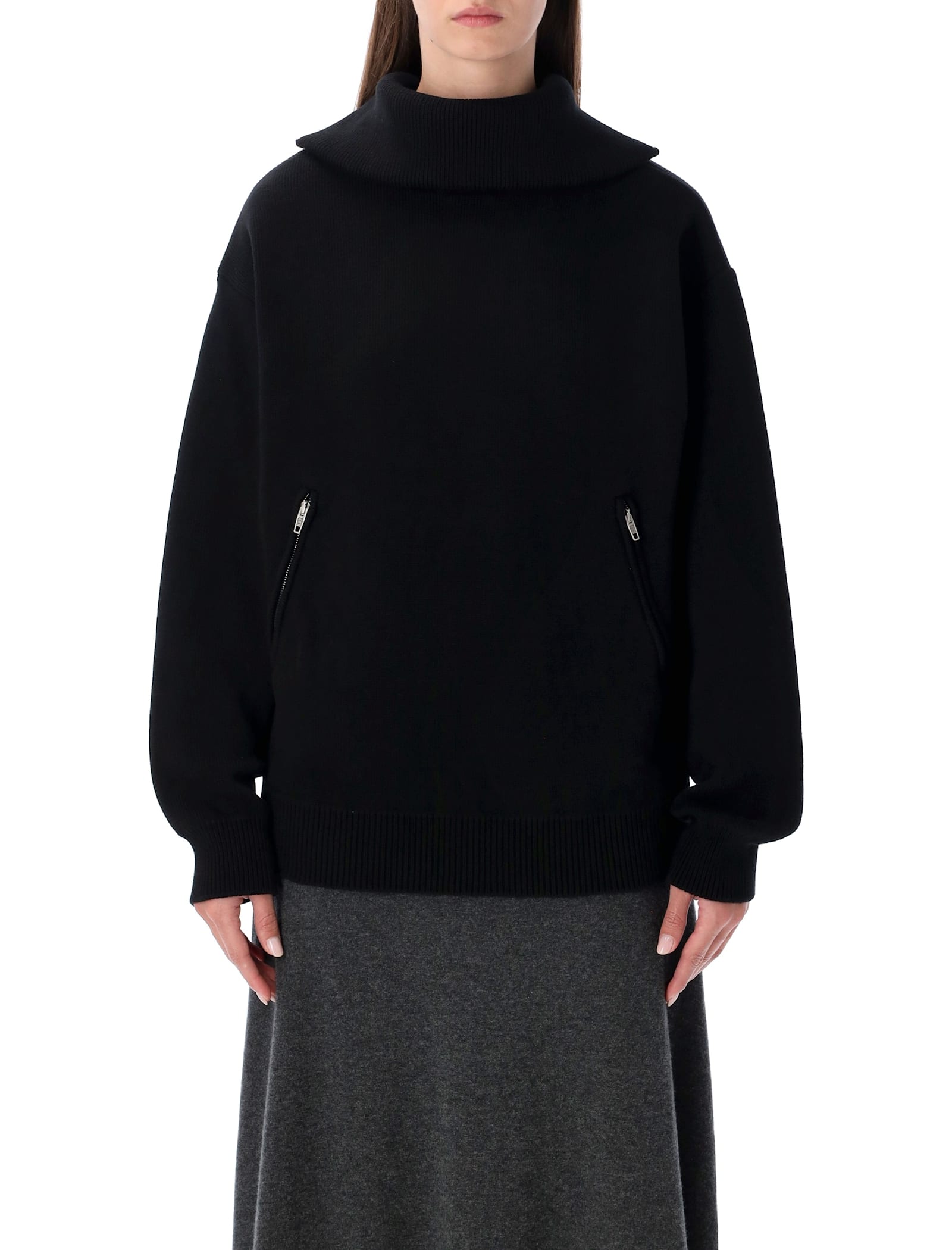 Balenciaga Cotton High-neck Zip Sweater In Black