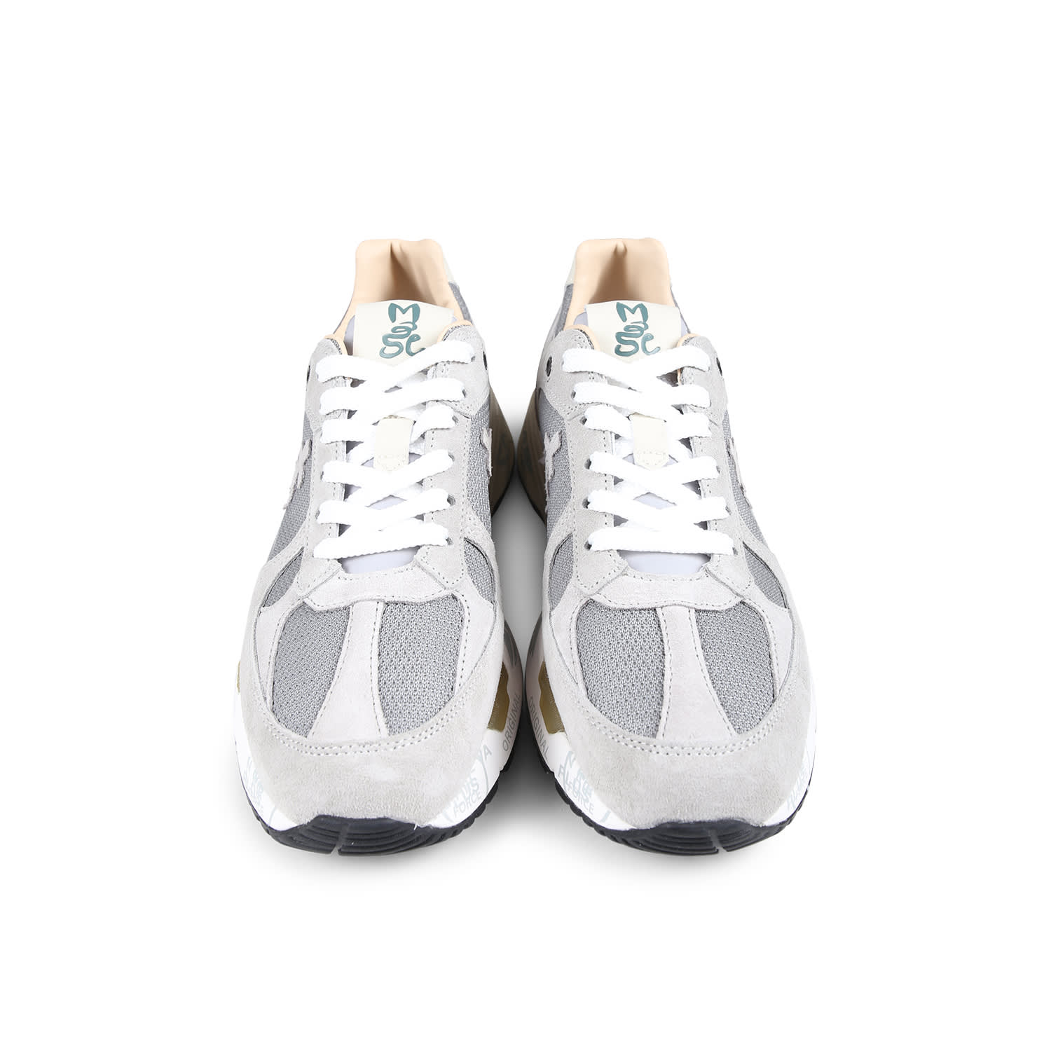 Shop Premiata Grey Mased Sneakers For Woman With Logo In Beige