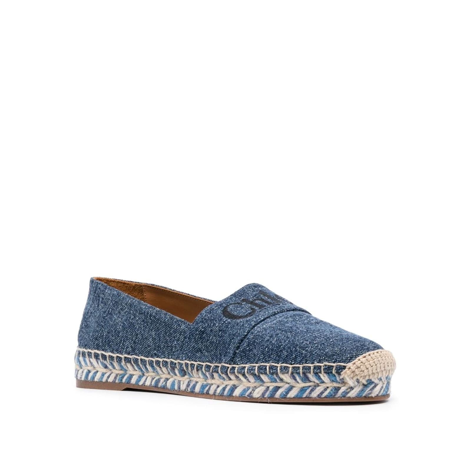 Shop Chloé Embroidered Logo Espadrilles In Blue