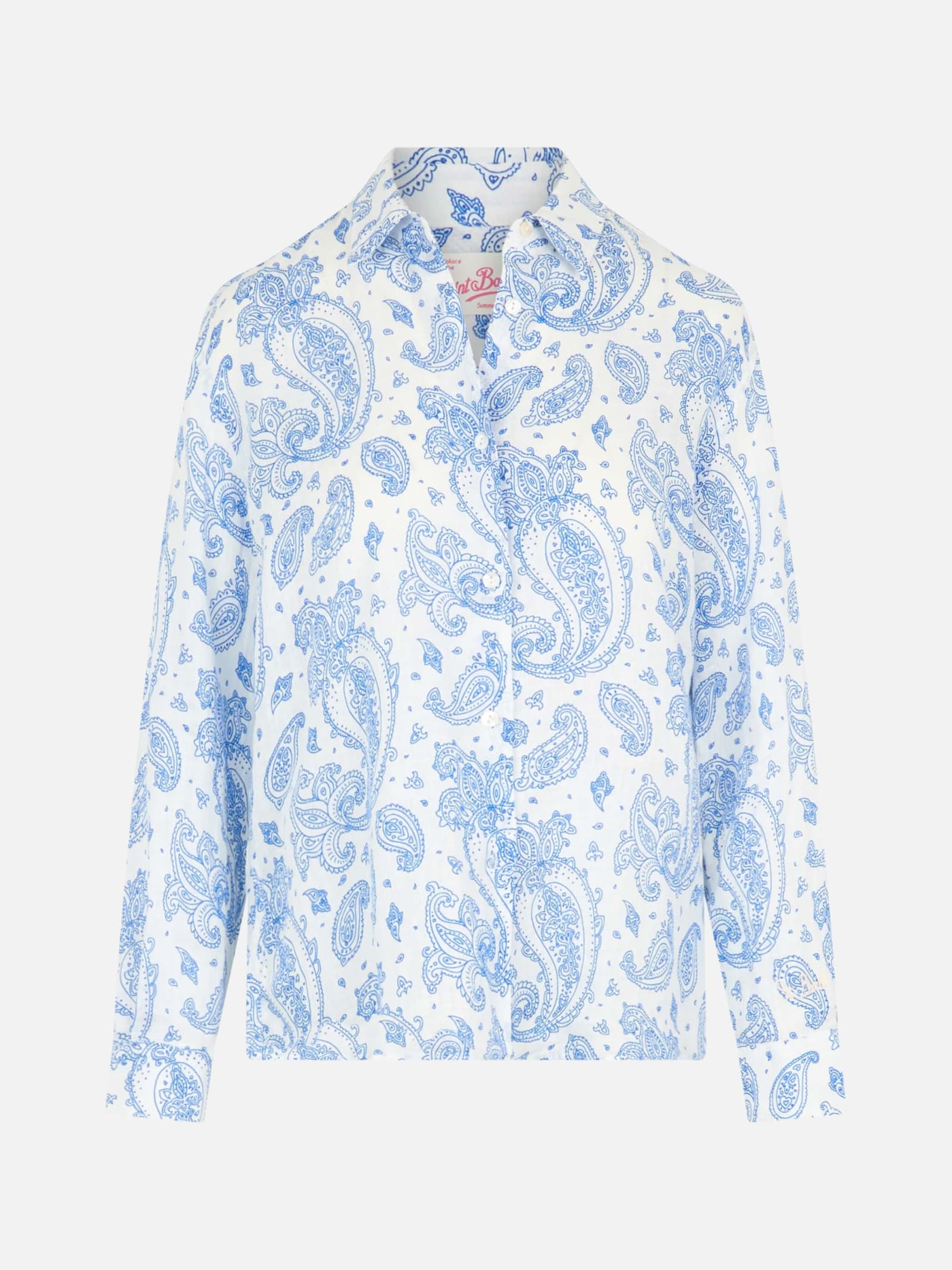 Mc2 Saint Barth Woman Paisley Linen Classic Shirt Meredith In Blue