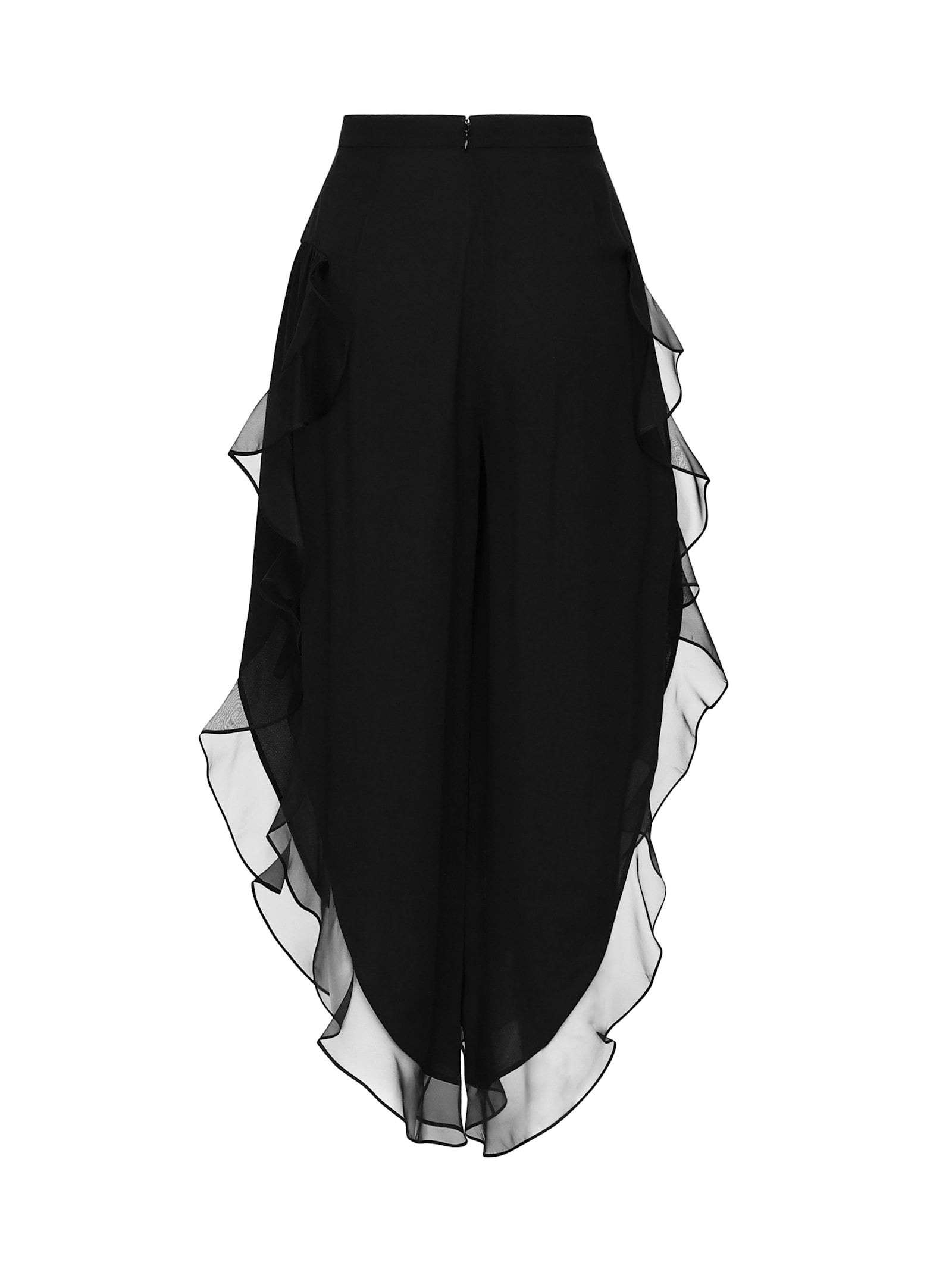 Valentino Garavani Black Pants With Rear Zip Closure And Ruched Details In Silk Woman