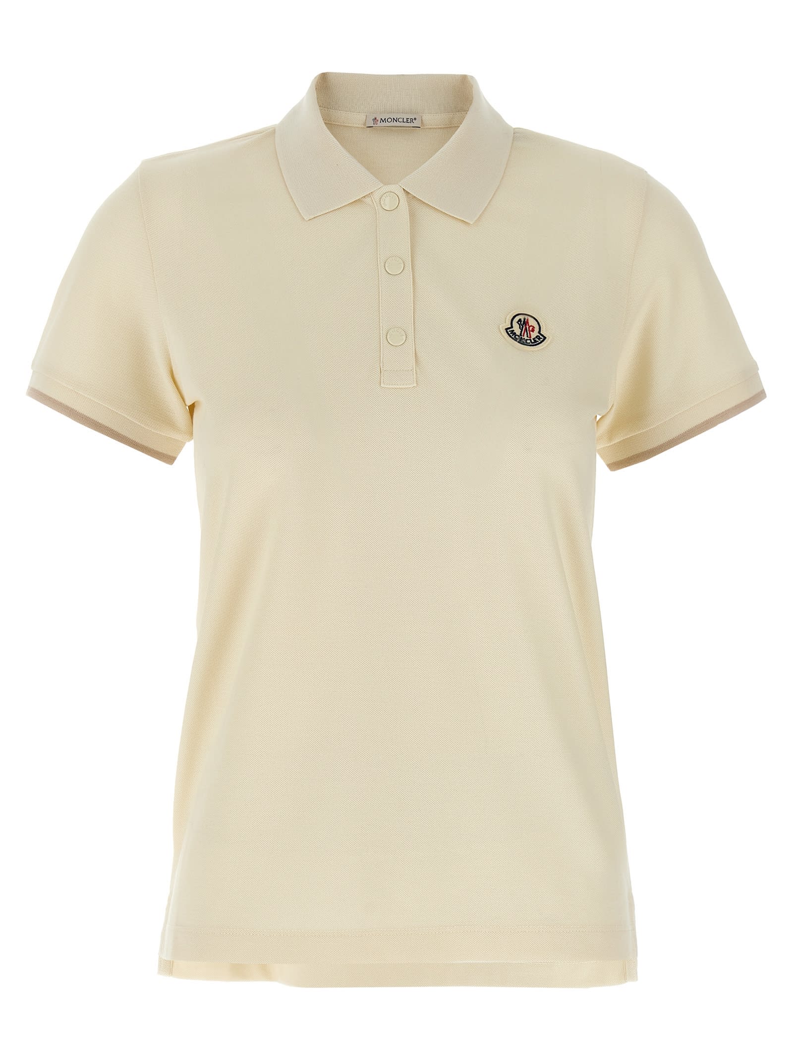 Moncler White Piquet Logo Patch Polo Shirt In Neutral