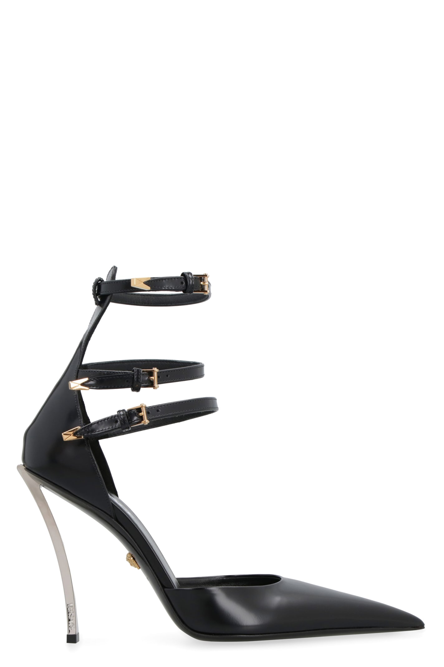 Shop Versace Leather Pointy-toe Pumps In Black