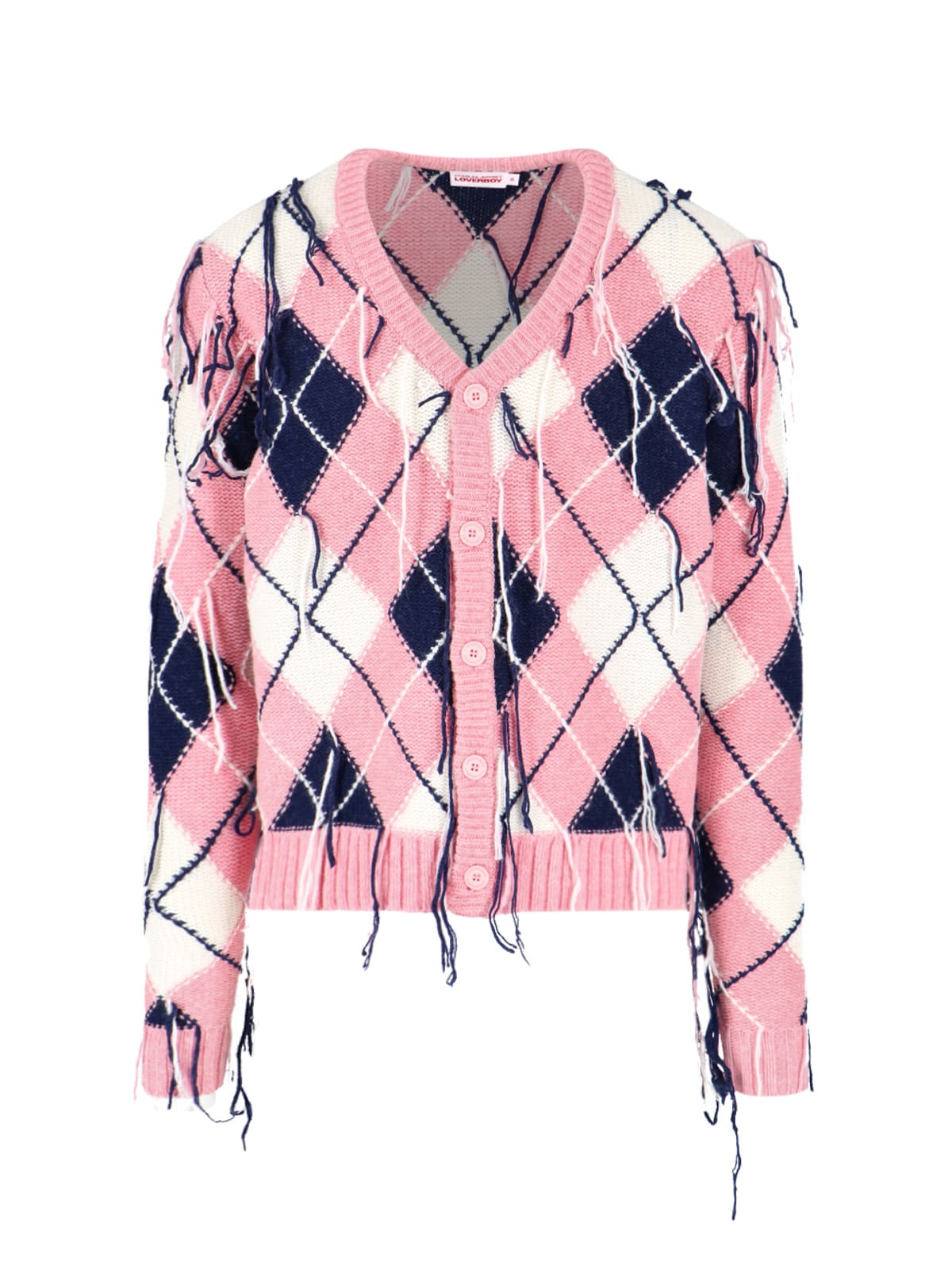 Charles Jeffrey Loverboy Argyle Fringe Detailed Cardigan In Pink