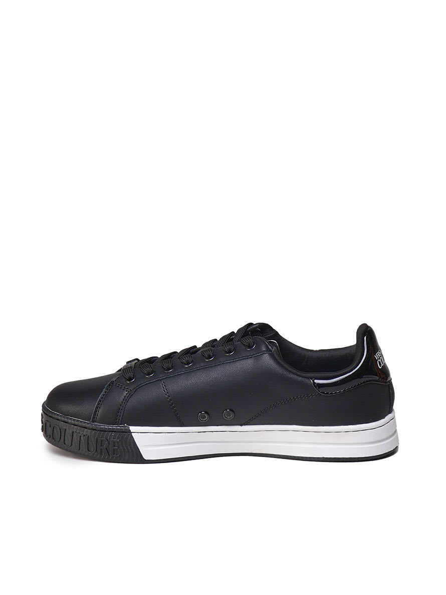 Shop Versace Jeans Couture Leather Sneakers With Contrasting Logo In Black