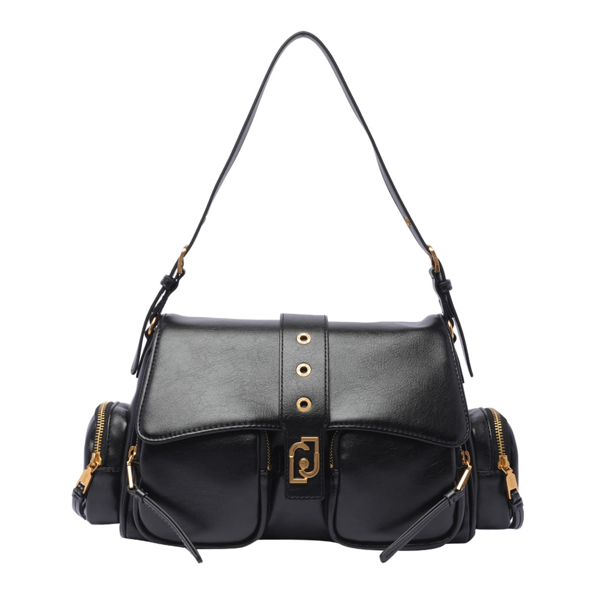 Shop Liu •jo Logo Shoulder Bag In Black