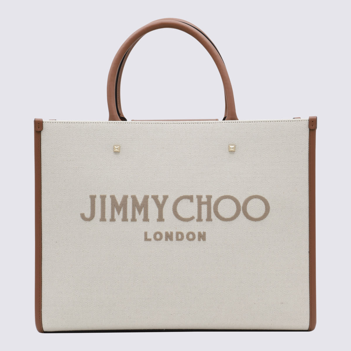 Shop Jimmy Choo Natural Canvas And Leather Avenue Tote Bag In Natural/taupe/d.tan/l. Gold