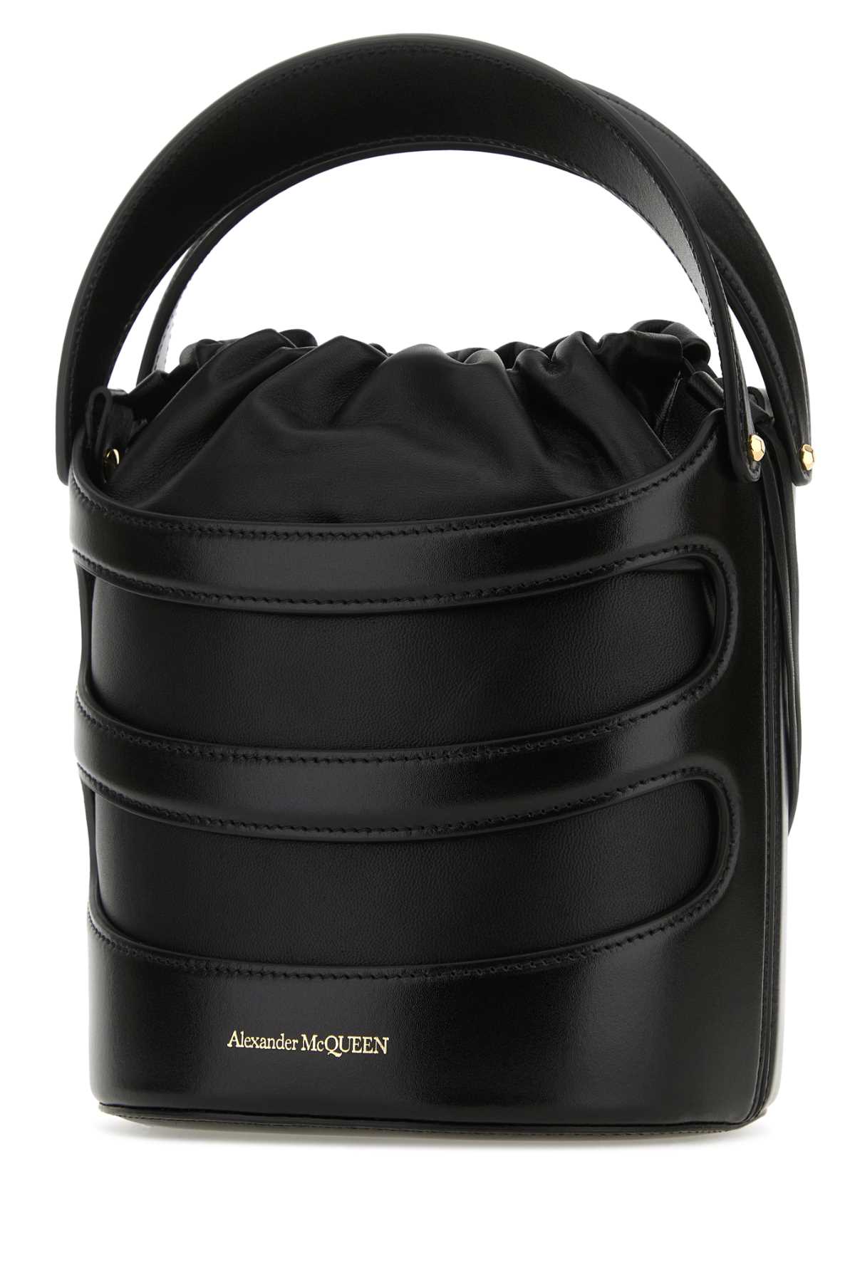 Shop Alexander Mcqueen Black Leather The Rise Bucket Bag In Nerobianco