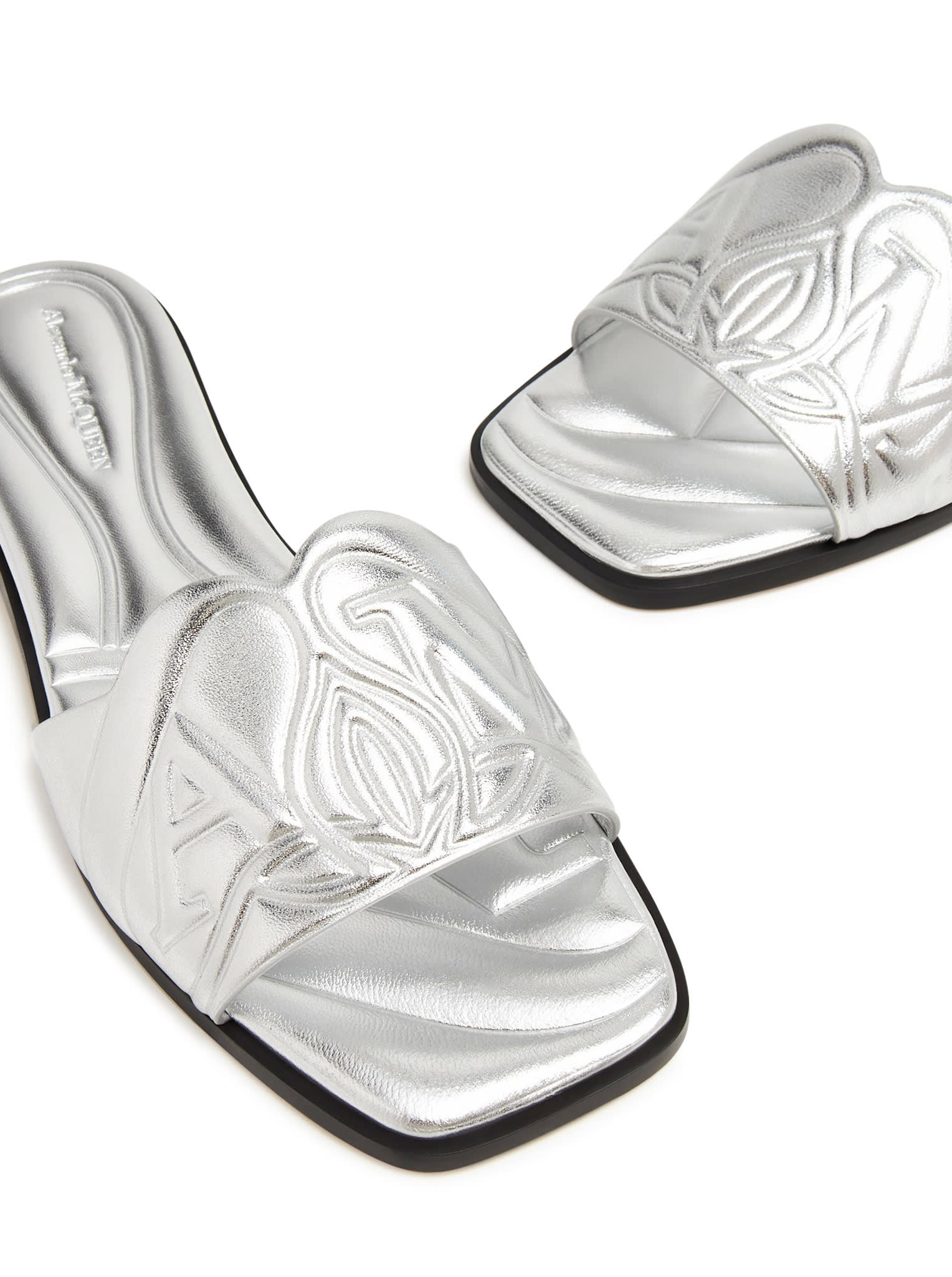 Shop Alexander Mcqueen Sandal Leath S.rubb. Silk Leather/high Frequency In Silver