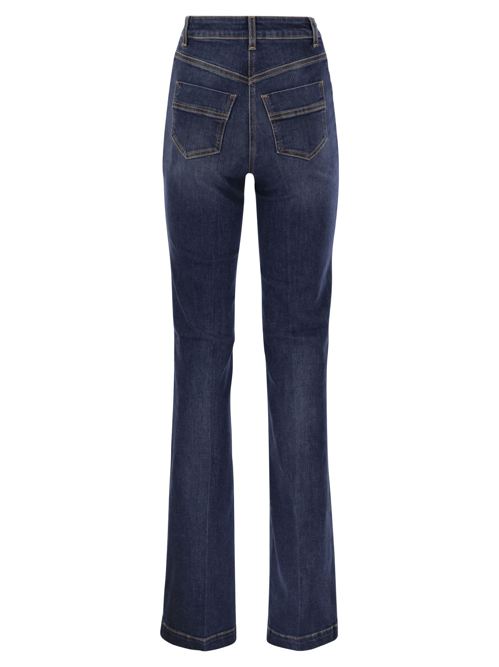 Shop Elisabetta Franchi Stretch Cotton Flared Jeans With Side Button Fastening In Denim