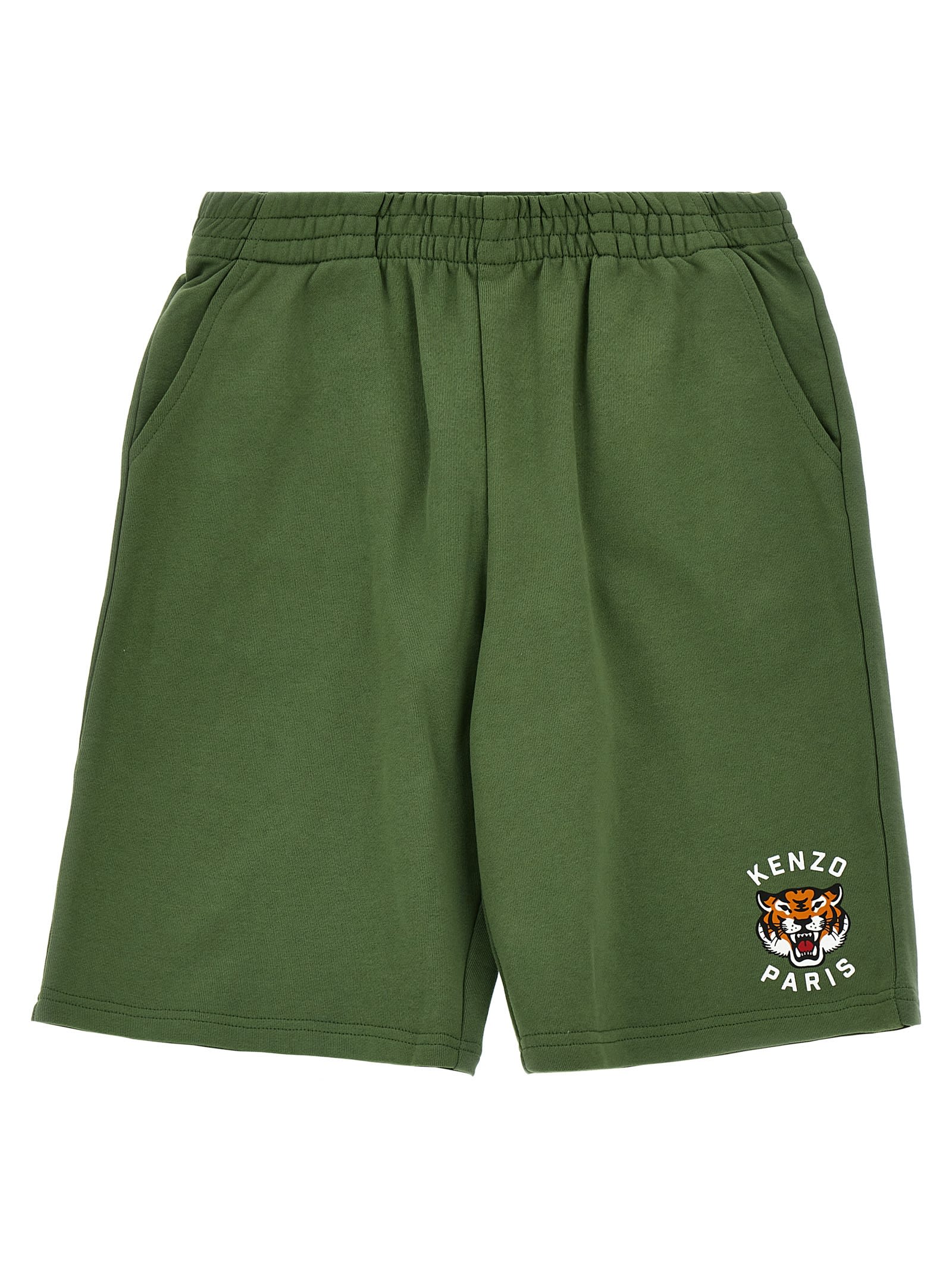 Kenzo Happy Tiger Bermuda Shorts In Green