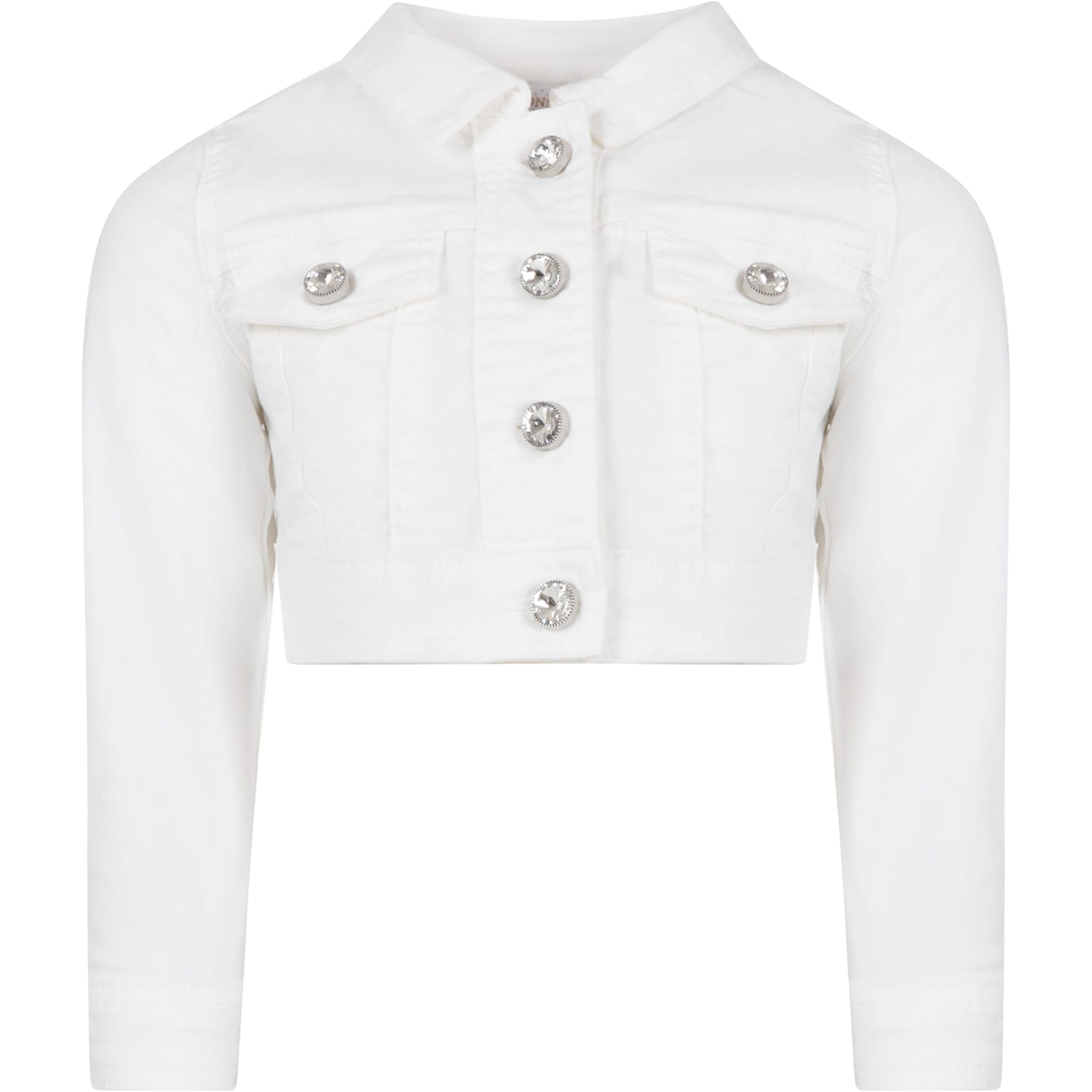 Monnalisa Kids' White Jacket For Girl With Jewel Buttons