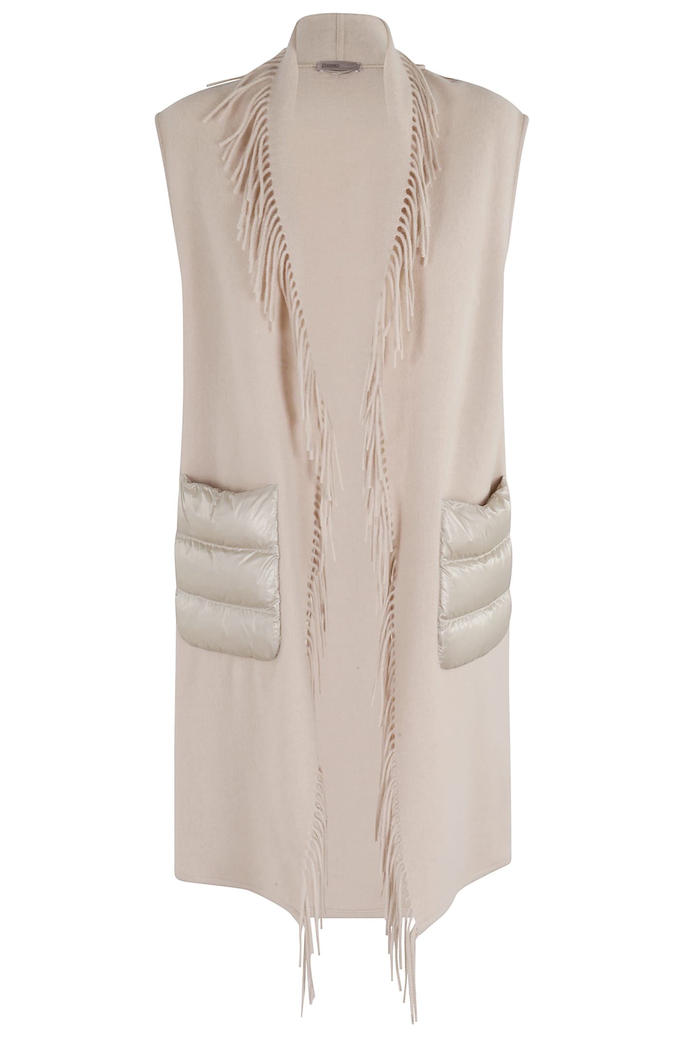 Herno Ultralight Poncho Gilet With Fringe Detailing In Neutral