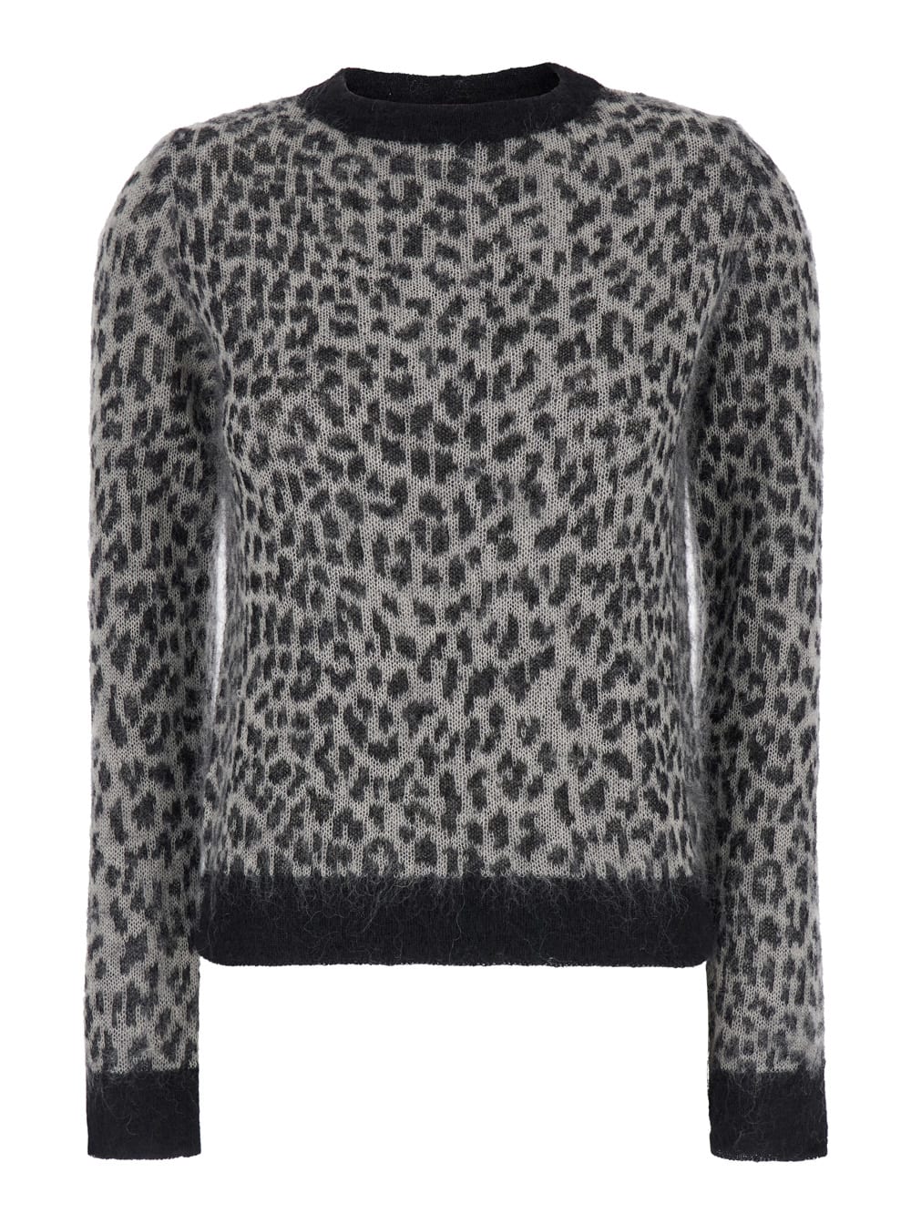 Max Mara Abadan Maglia Giro Jacquard Animalier In Brown