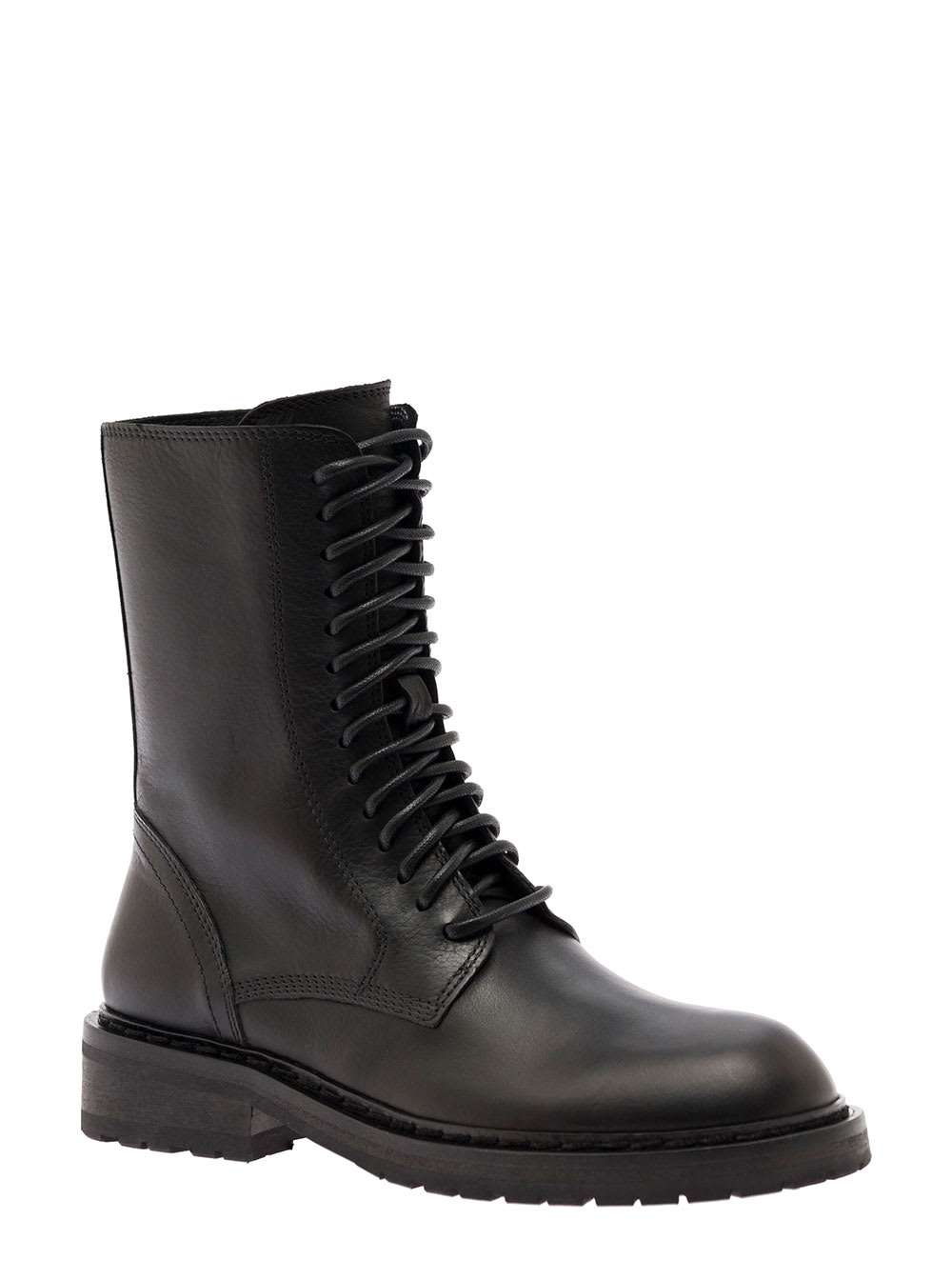 Ann Demeulemeester Black Lace-up Combat Boots In Leather Woman In Black