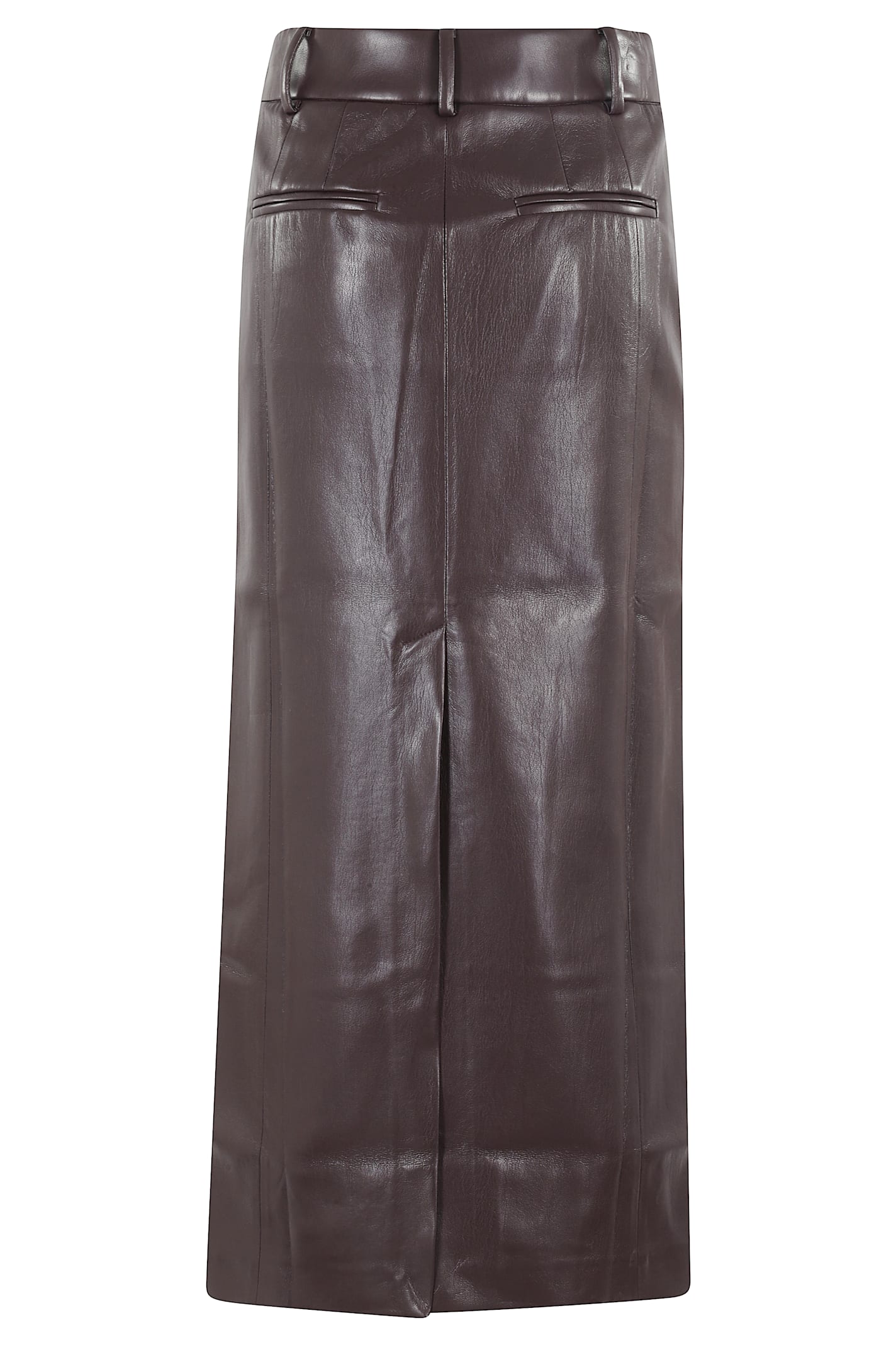 The Andamane Bordeaux Faux Leather Midi Skirt In Brown