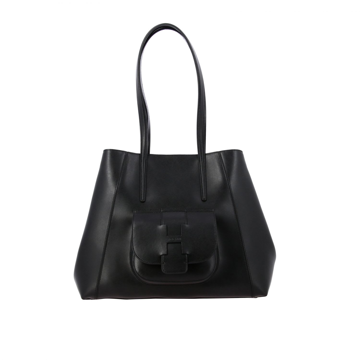 HOGAN SHOPPING BAG IN LEATHER WITH EXTERNAL POCKET AND LOGO,11244861
