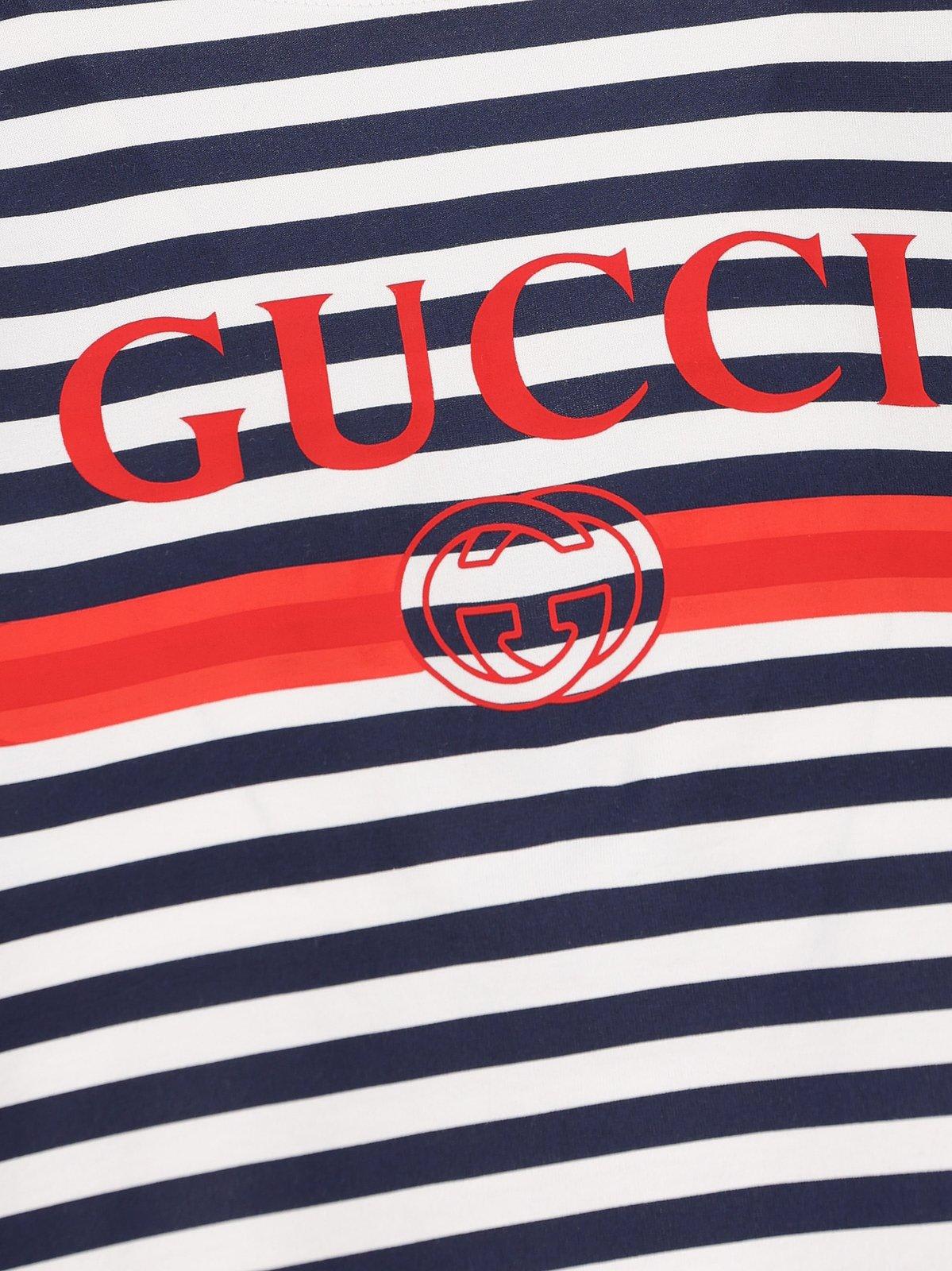 Shop Gucci Logo Printed Striped T-shirt