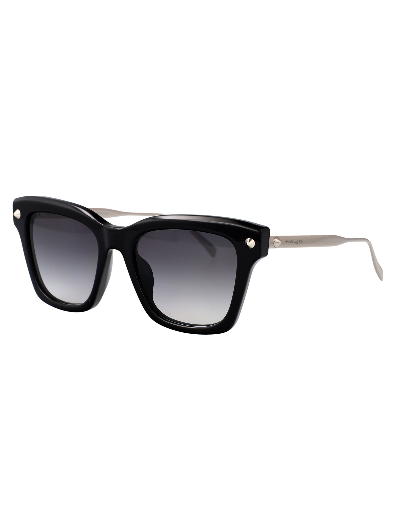 Alexander Mcqueen Square-frame Sunglasses In Black-silver-grey