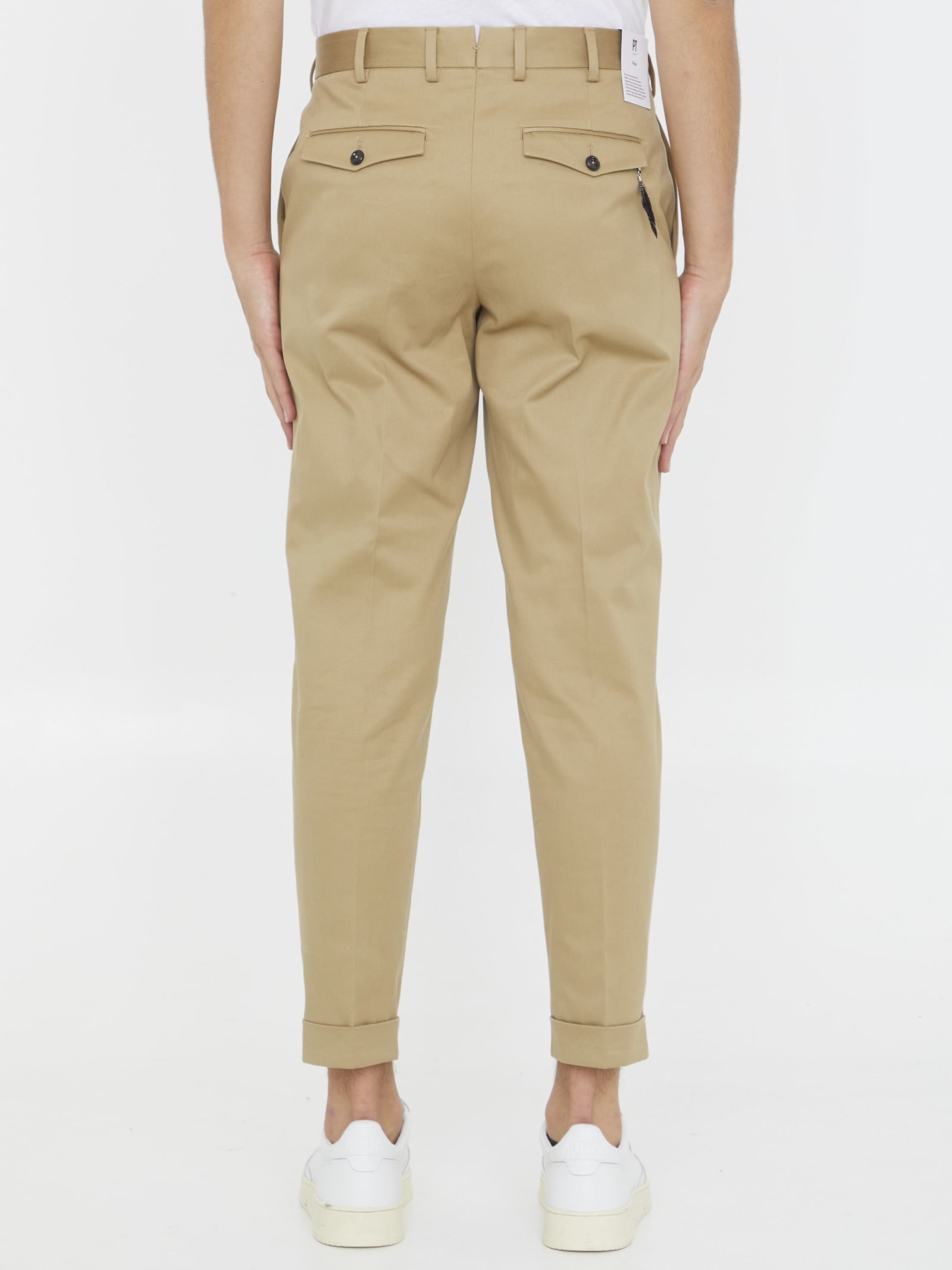 Shop Pt01 Beige Cotton Trousers In White