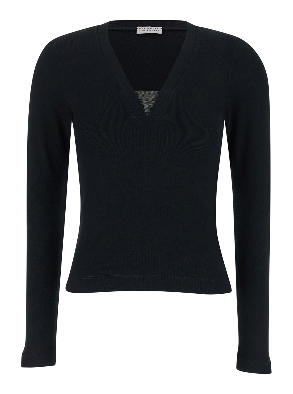 Brunello Cucinelli Black T-shirt With Monil Detail On The Front In Jersey Woman