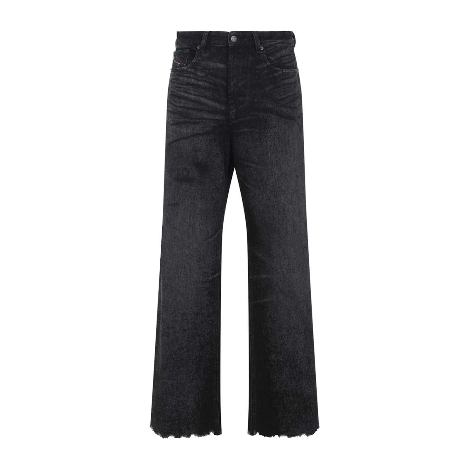Diesel High-waisted Wide-leg Jeans With Edgy Raw Hem In Black