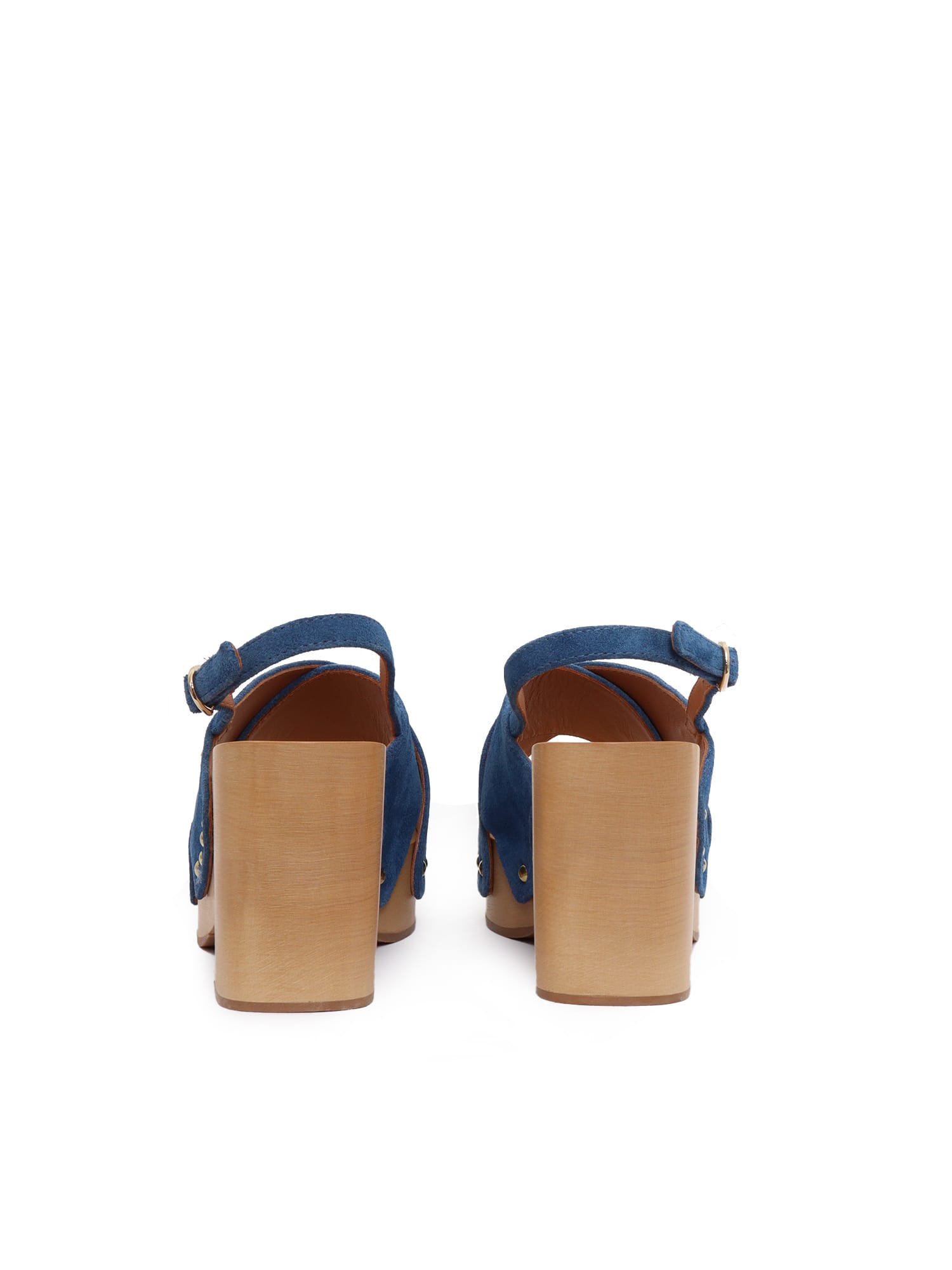 Via Roma 15 Wooden Heeled Sandals In Blue