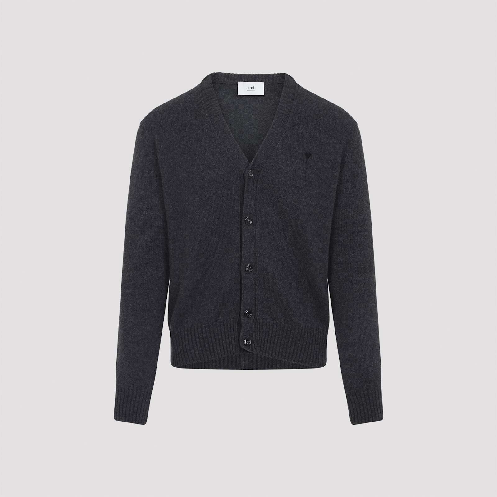 Ami Alexandre Mattiussi Ami Cashmere Blend Cardigan With Deep V-neck In Black