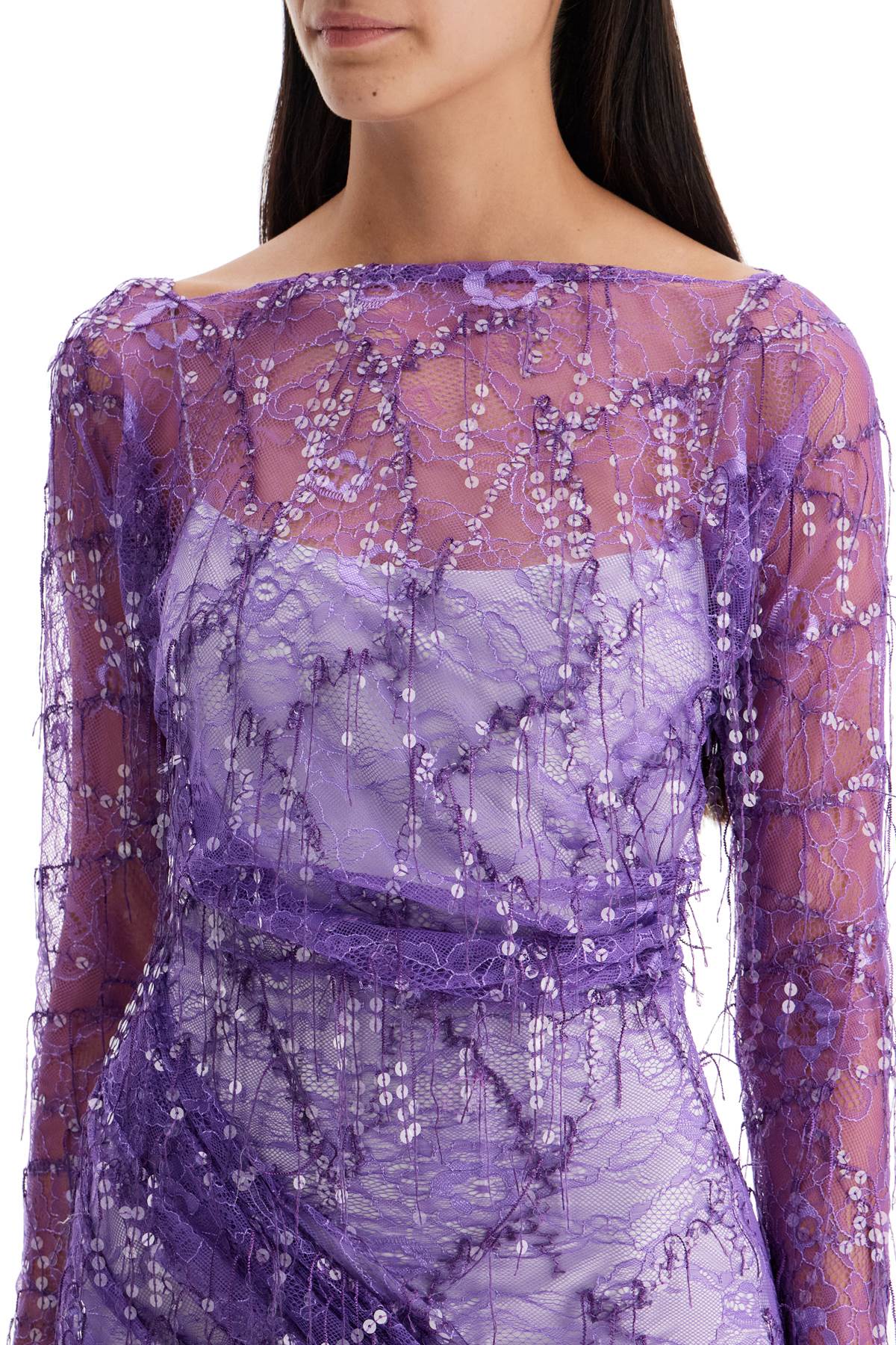 Shop Christopher Esber Mini Lace Dress With Sequins In Grape (purple)