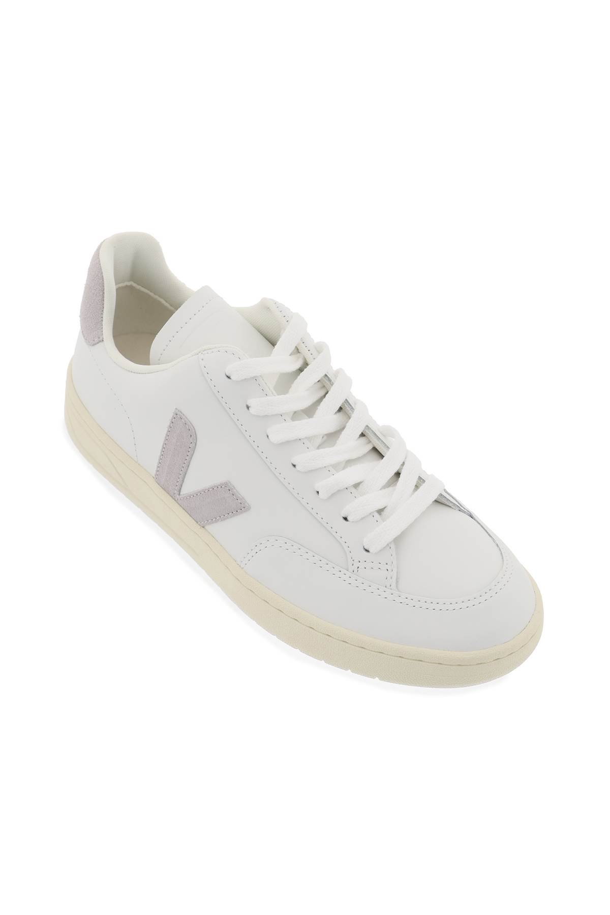 Shop Veja Leather V-12 Sneakers In Extra White Light Grey (white)