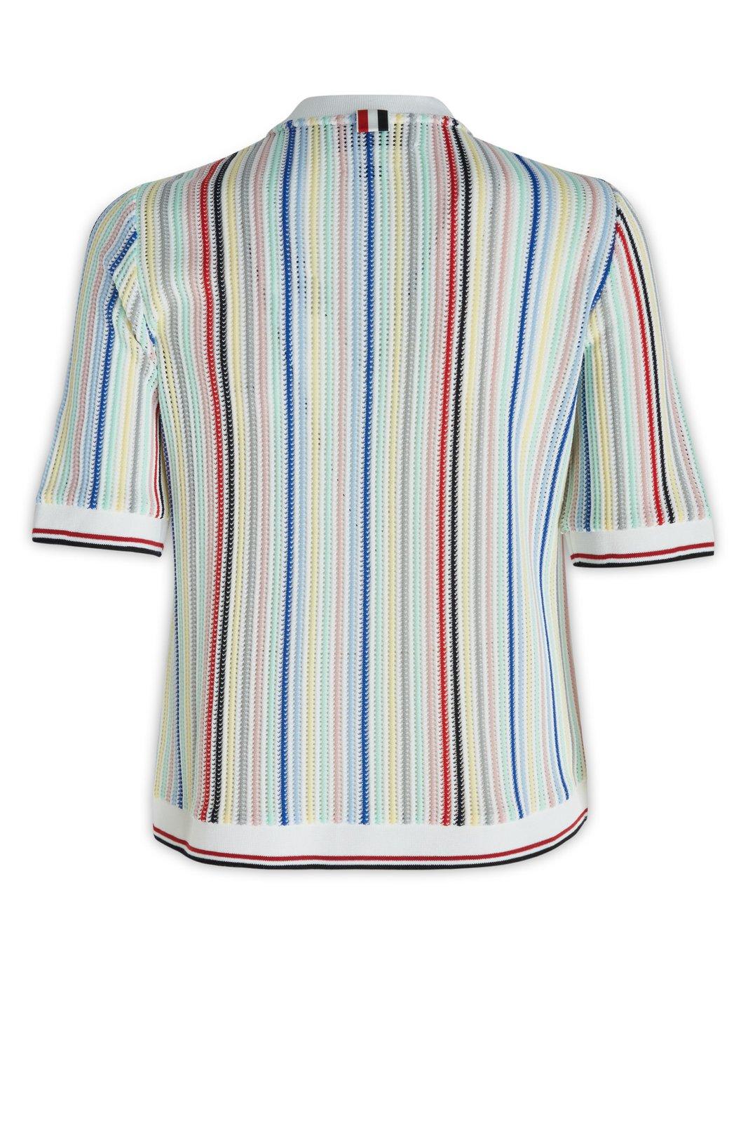 Thom Browne Striped Short-sleeve Knitted Cardigan In 996
