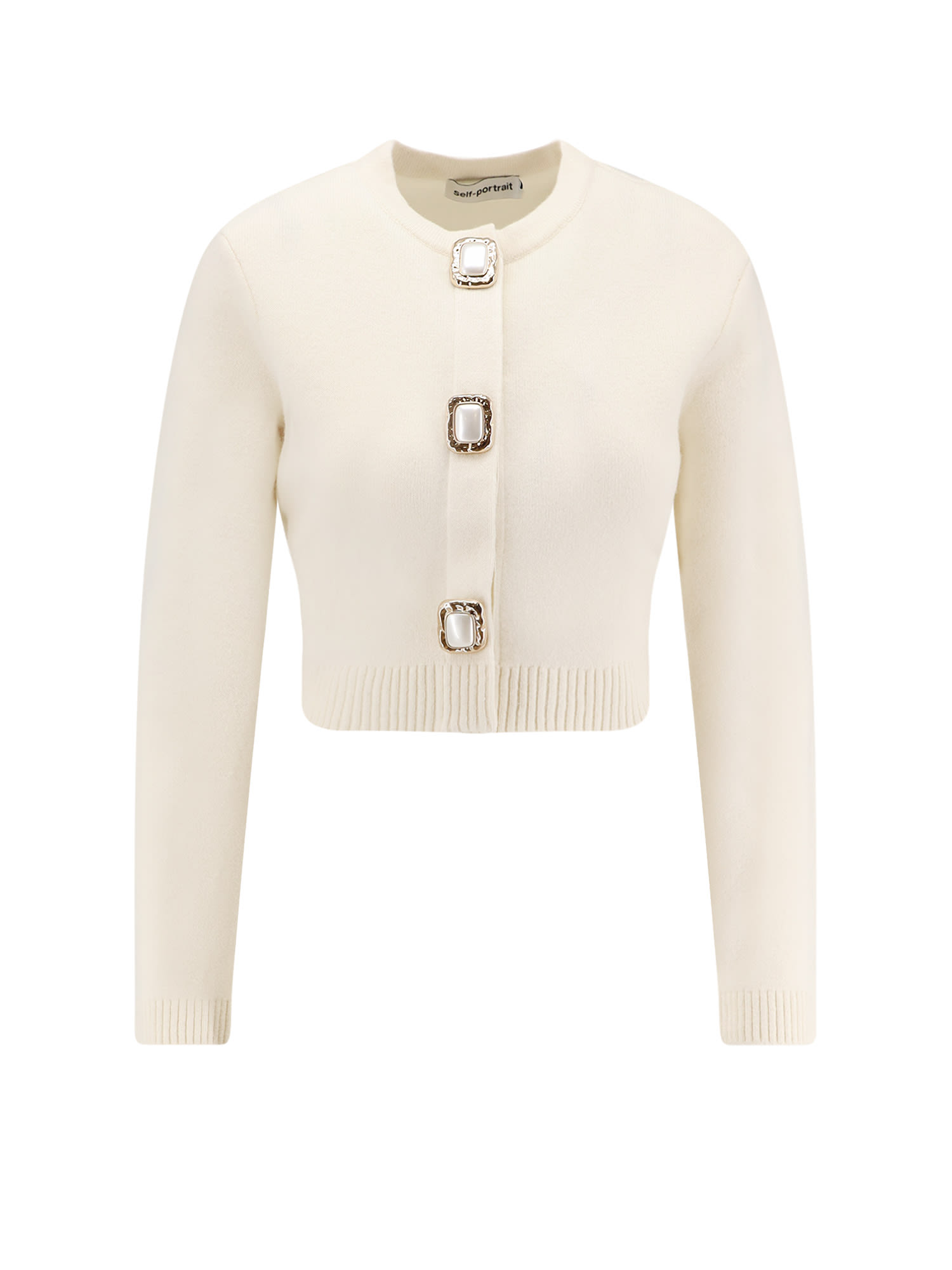 Self-portrait Wool-blend Embellished Sweater In Neutral