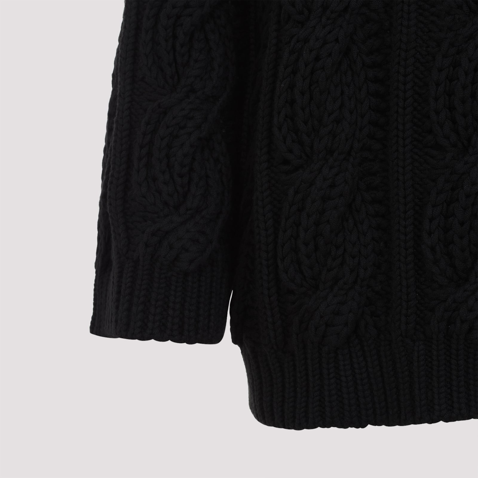 Valentino Off-shoulder Cable Wool Sweater In No Nero