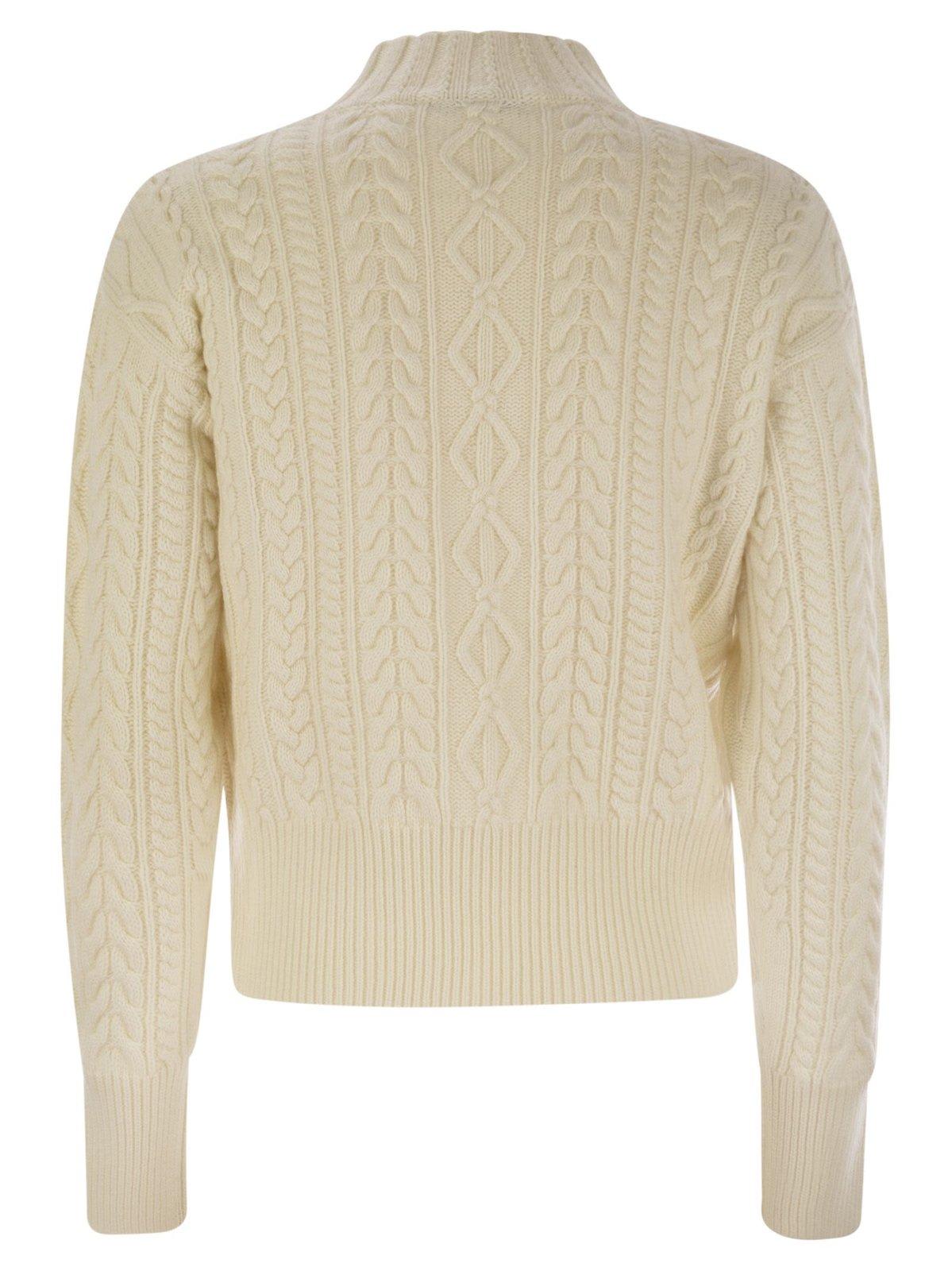 Max Mara Mini Wool And Cashmere Sweater With Diamond Cable Knit Design In White