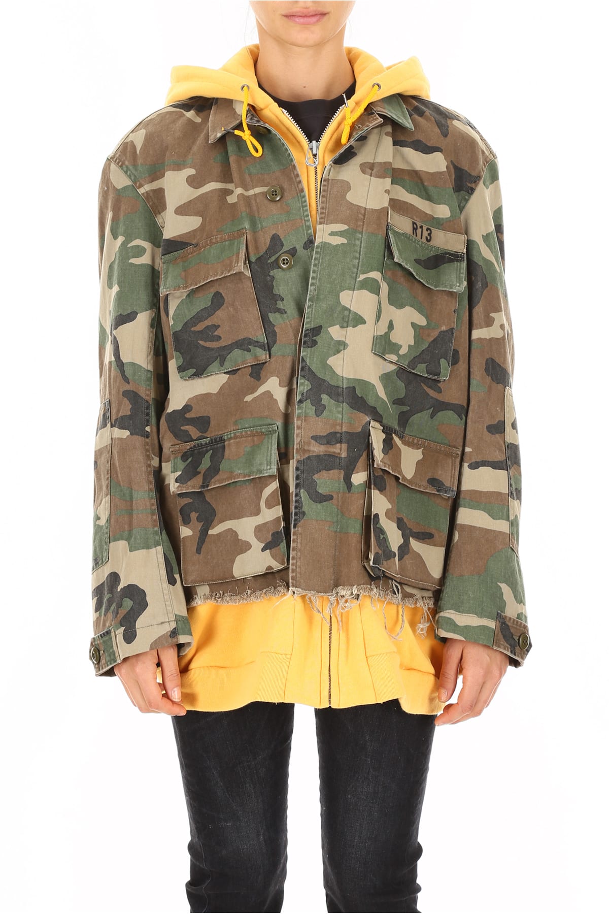 R13 R13 Camouflage Jacket With Hoodie - CAMO W YELLOW COMBO (Yellow ...