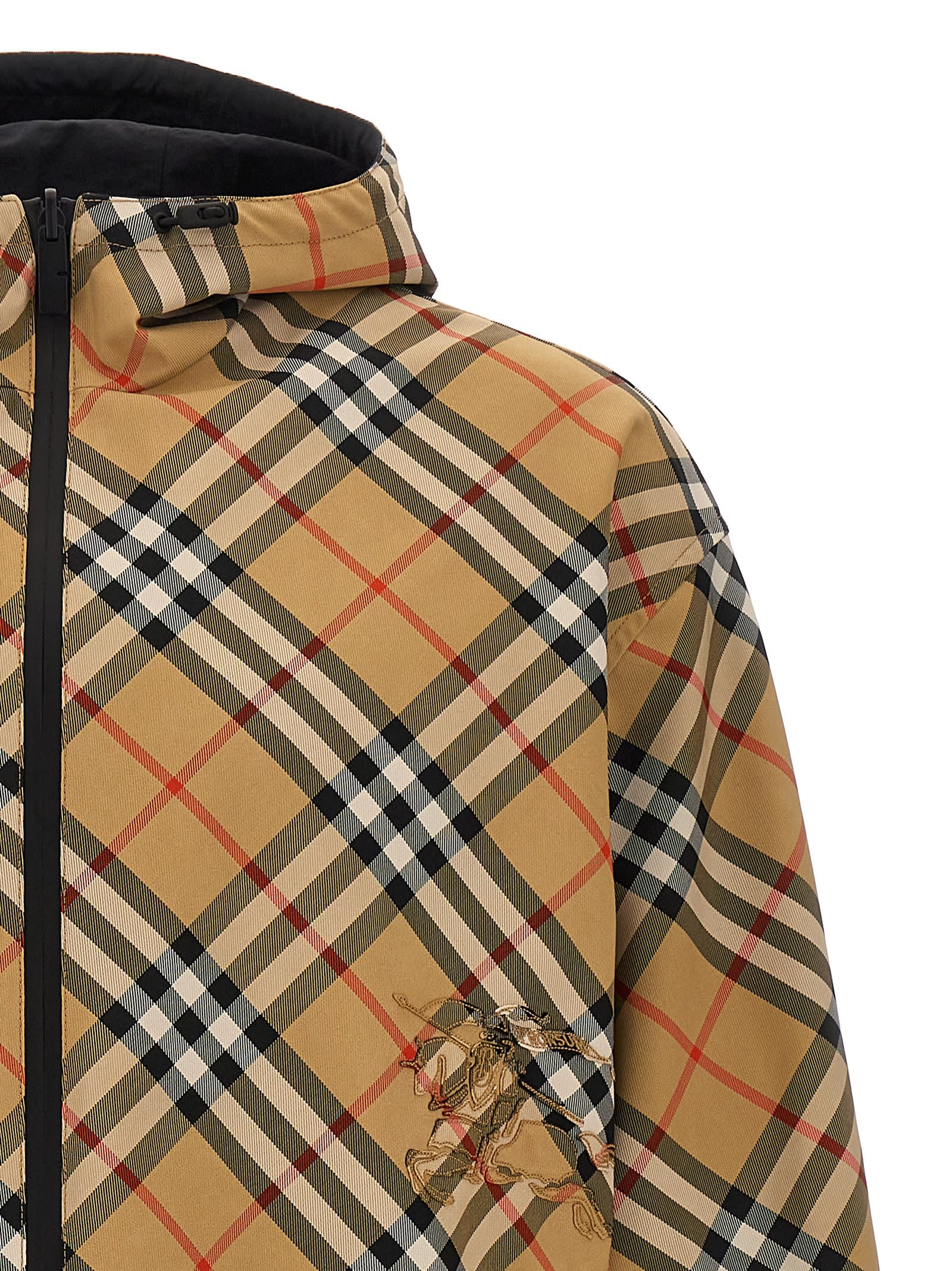 Shop Burberry Check Print Reversible Jacket In Beige