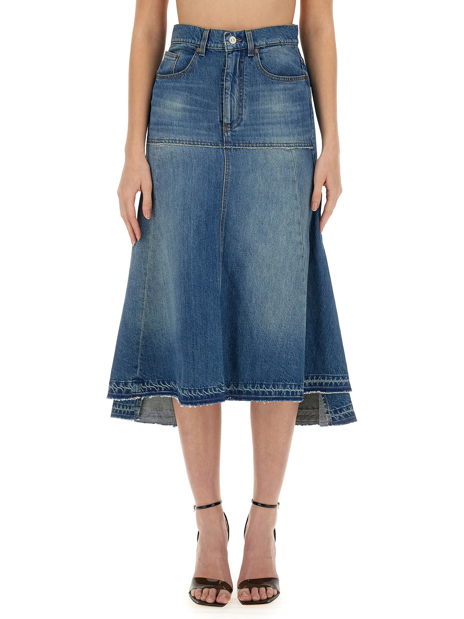 Godet denim maxi skirt in blue - Victoria Beckham | Mytheresa