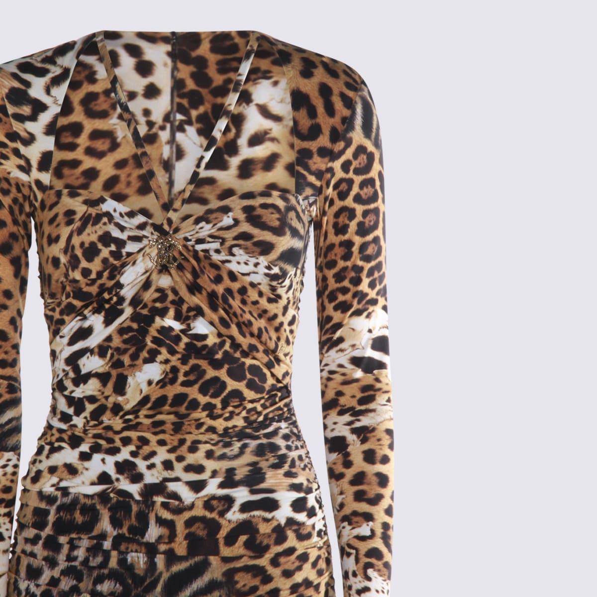 Roberto Cavalli Jaguar Skin-print Ruched Dress In Black