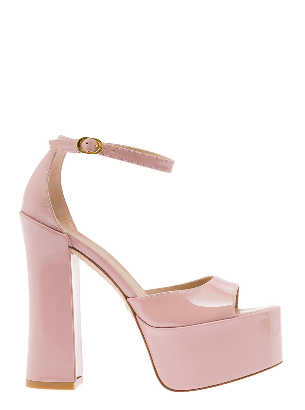 STUART WEITZMAN SKYHIGH PINK SANDALS WITH BLOCK HEEL AND PLATFORM IN PATENT LEATHER WOMAN