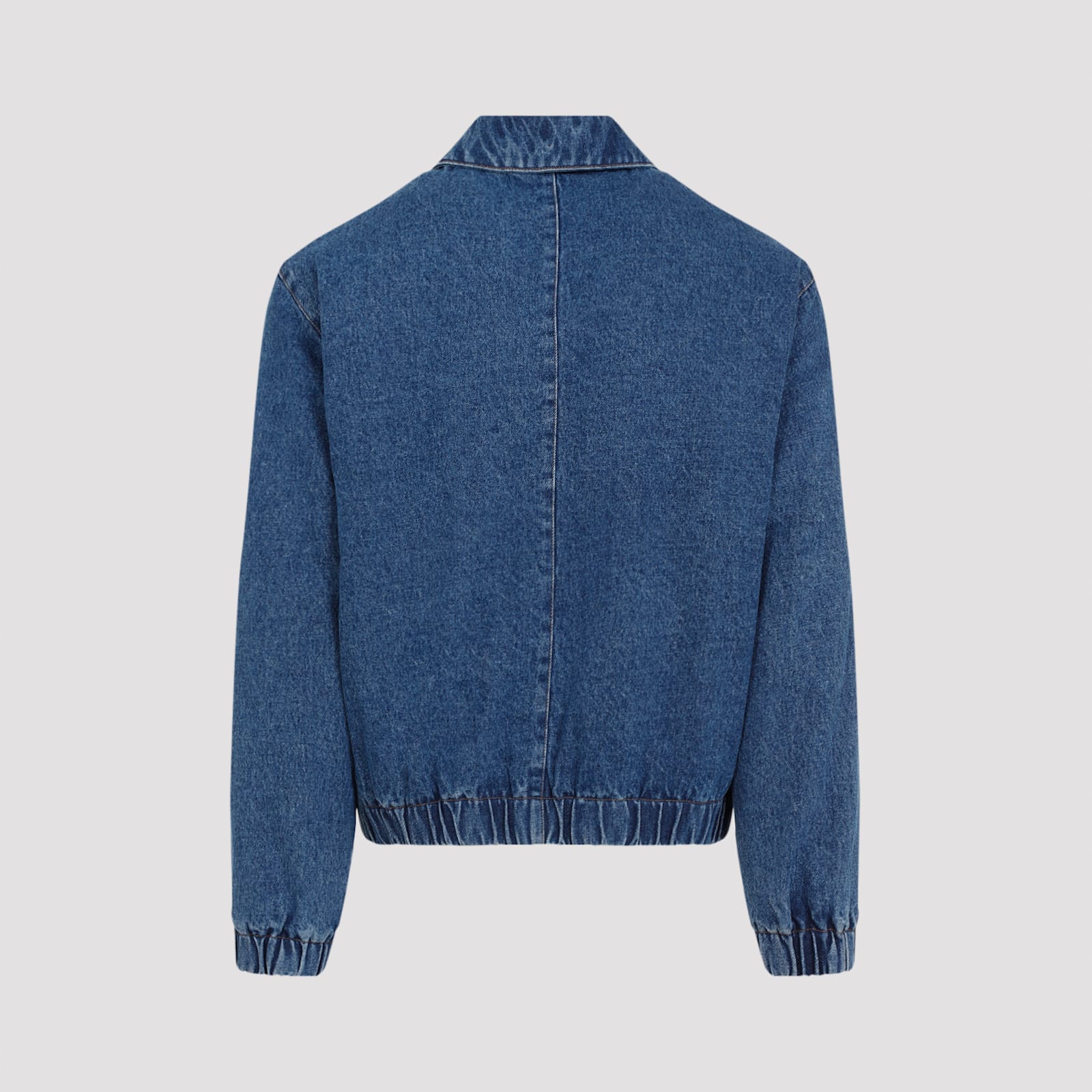 Shop Ami Alexandre Mattiussi Zipped Denim Bomber Jacket In Used Blue