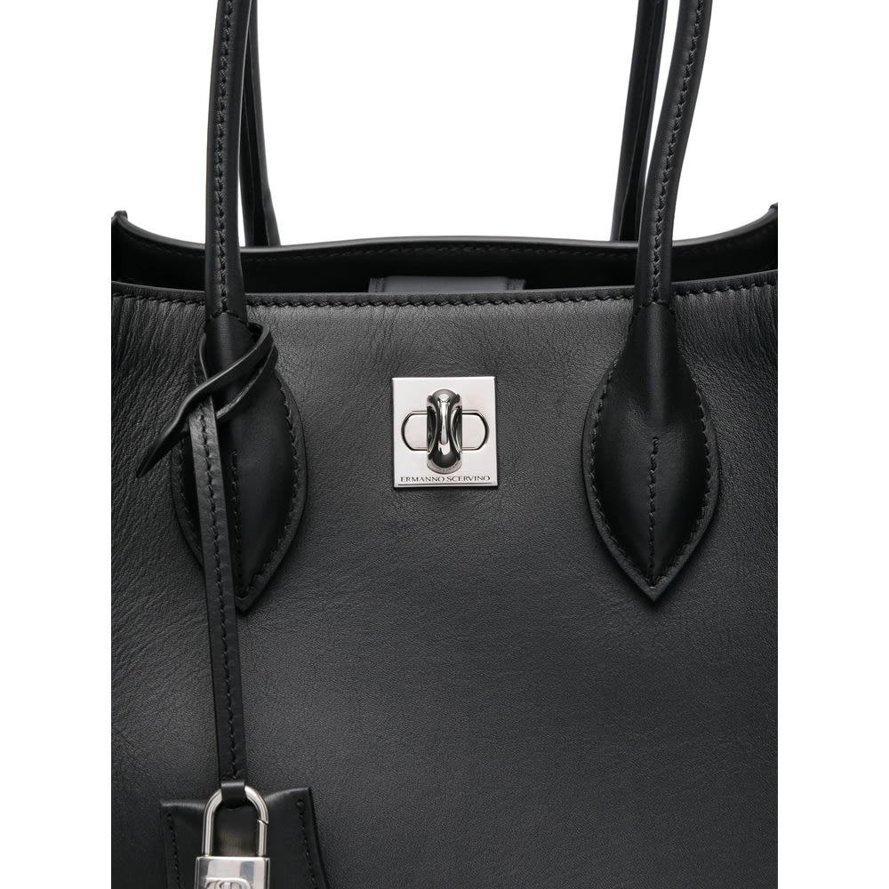 Ermanno Scervino Maggie Turn-lock Leather Tote Bag In Black